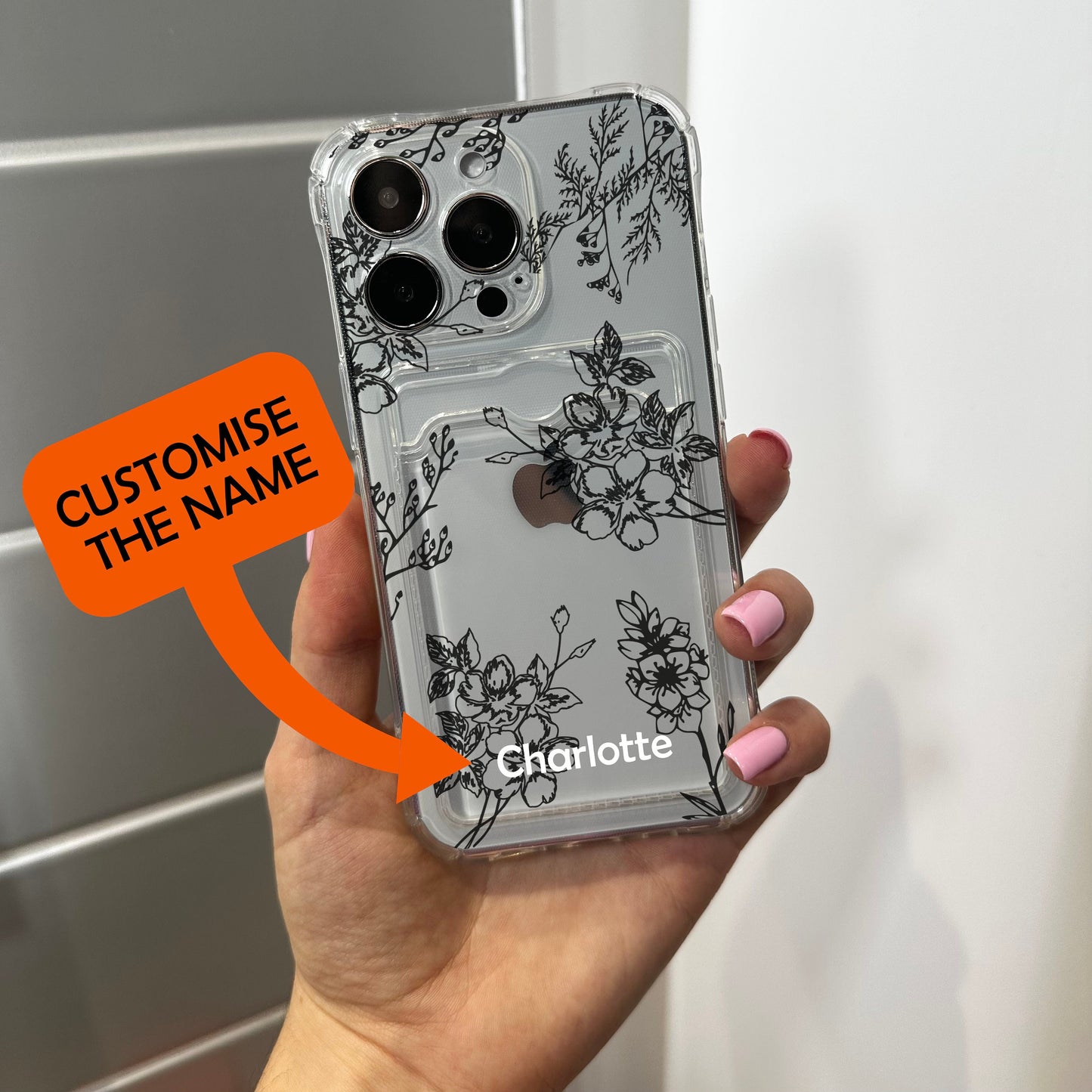 Floral Cute Card Holder Phone Case for iPhone 17 16 15 14 13 12 11 11 Pro Max Mini 7 8 XR XS X Wallet Shockproof Phone Cover Customised Name