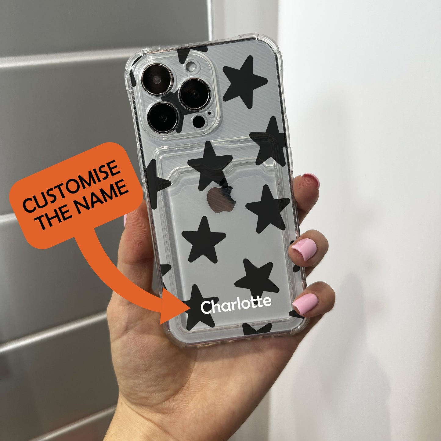 Star Clear Card Holder Phone Case for iPhone 17 16 15 14 13 12 11 11 Pro Max Mini 7 8 XR XS X Wallet Shockproof Phone Cover Customised Name