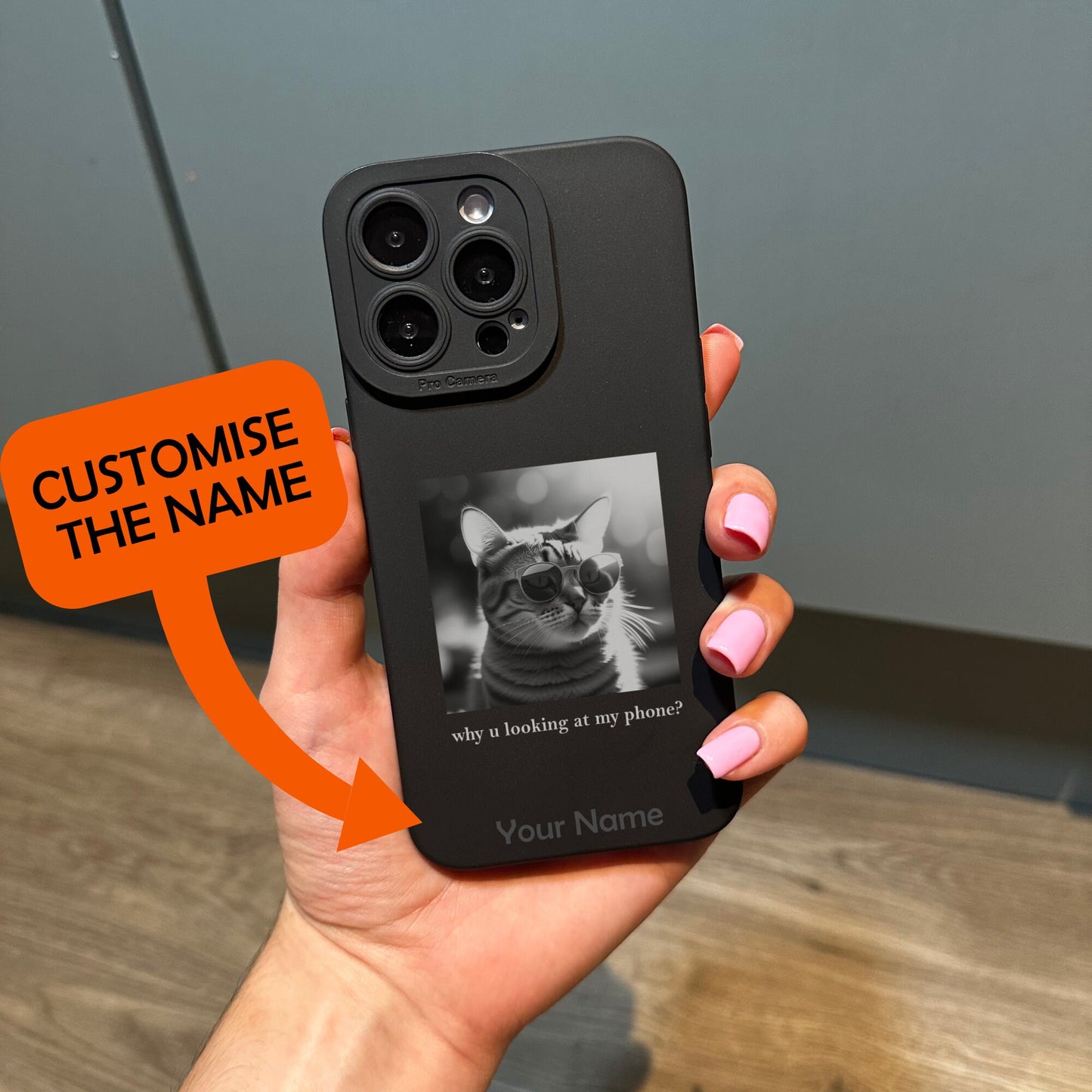 Funny Cool Cat Phone Case for iPhone 15 14 13 12 11 11 Pro Max Mini 7 8 XR XS X Shockproof Phone Cover with Customised Name