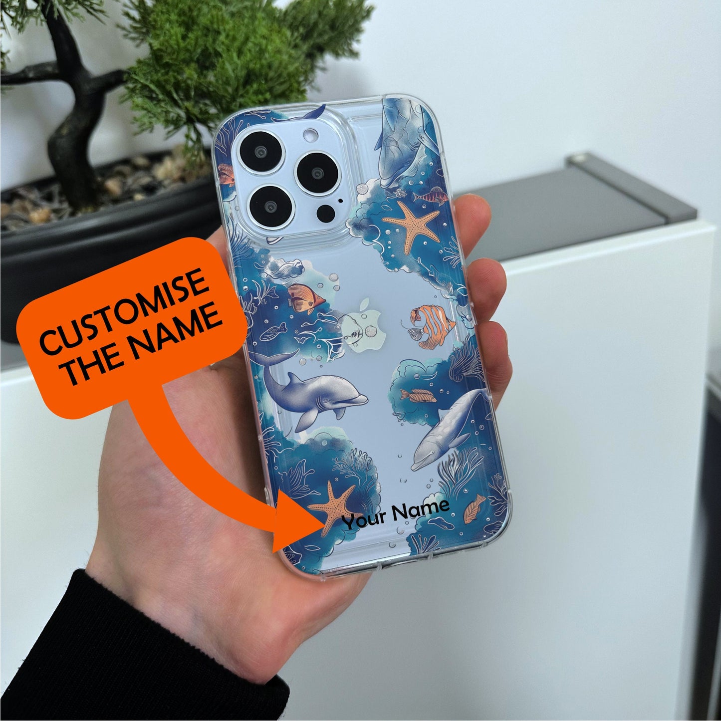Fish Sealife Clear Phone Case for iPhone 15 14 13 12 11 11 Pro Max Mini 7 8 XR XS X Shockproof Silicone Phone Cover with Custom Name