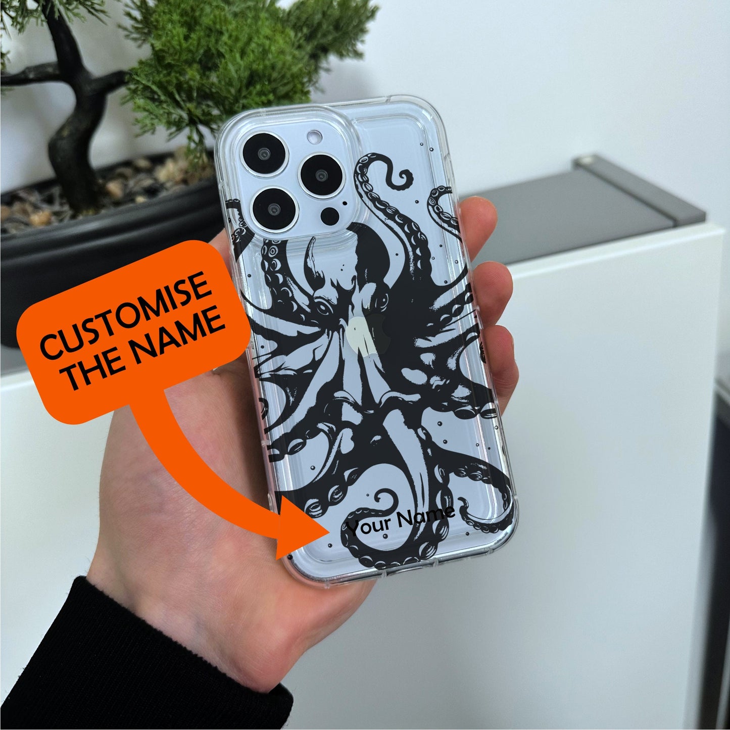 Octopus Print Clear Phone Case for iPhone 15 14 13 12 11 11 Pro Max Mini 7 8 XR XS X Shockproof Silicone Phone Cover with Custom Name