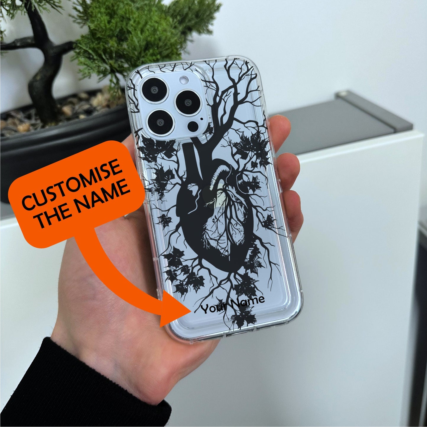 Heart Organ Print Clear Phone Case for iPhone 15 14 13 12 11 11 Pro Max Mini 7 8 XR XS X Shockproof Silicone Phone Cover with Custom Name