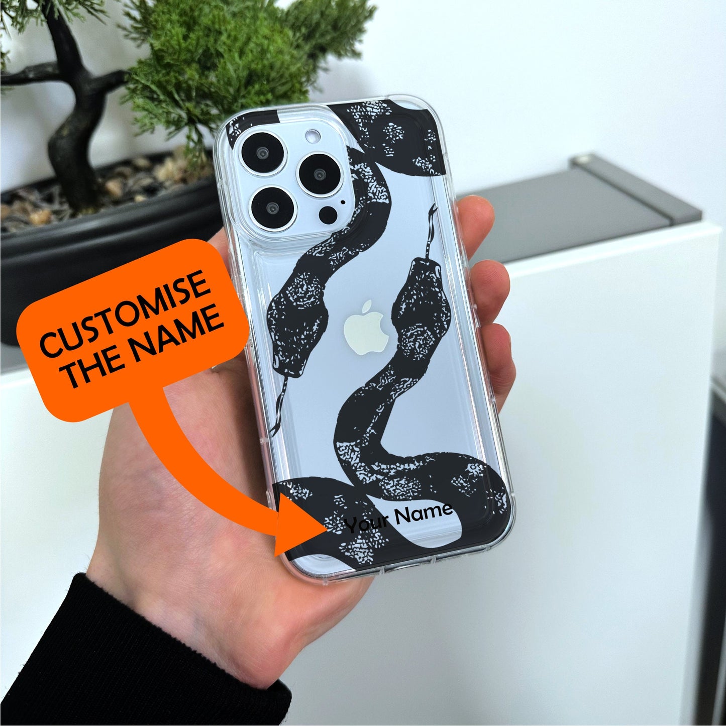 Snake Print Clear Phone Case for iPhone 15 14 13 12 11 11 Pro Max Mini 7 8 XR XS X Shockproof Silicone Phone Cover with Custom Name