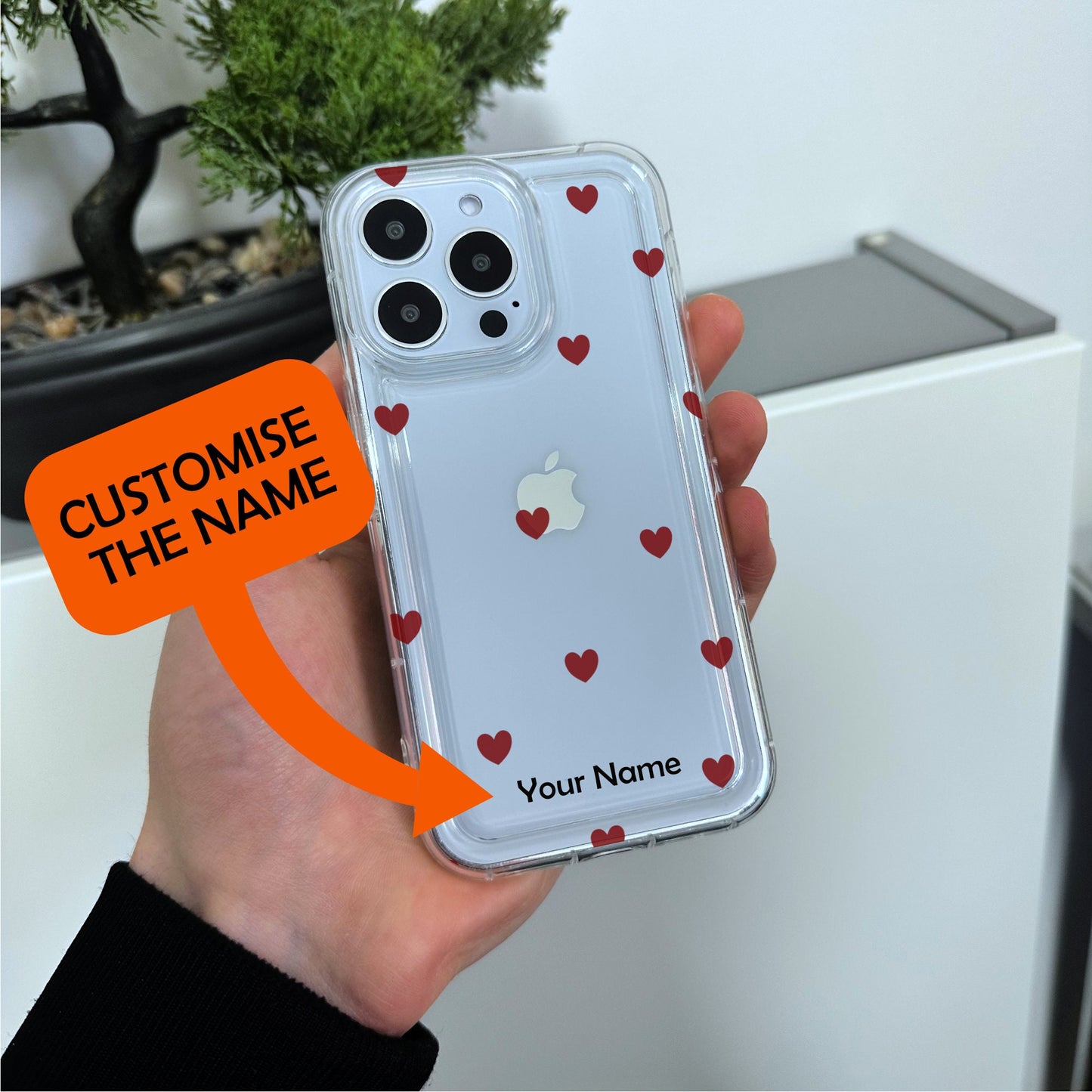 Red Heart Print Clear Phone Case for iPhone 17 16 15 14 13 12 11 11 Pro Max Mini 7 8 XR XS X Shockproof Slim Phone Cover with Custom Name