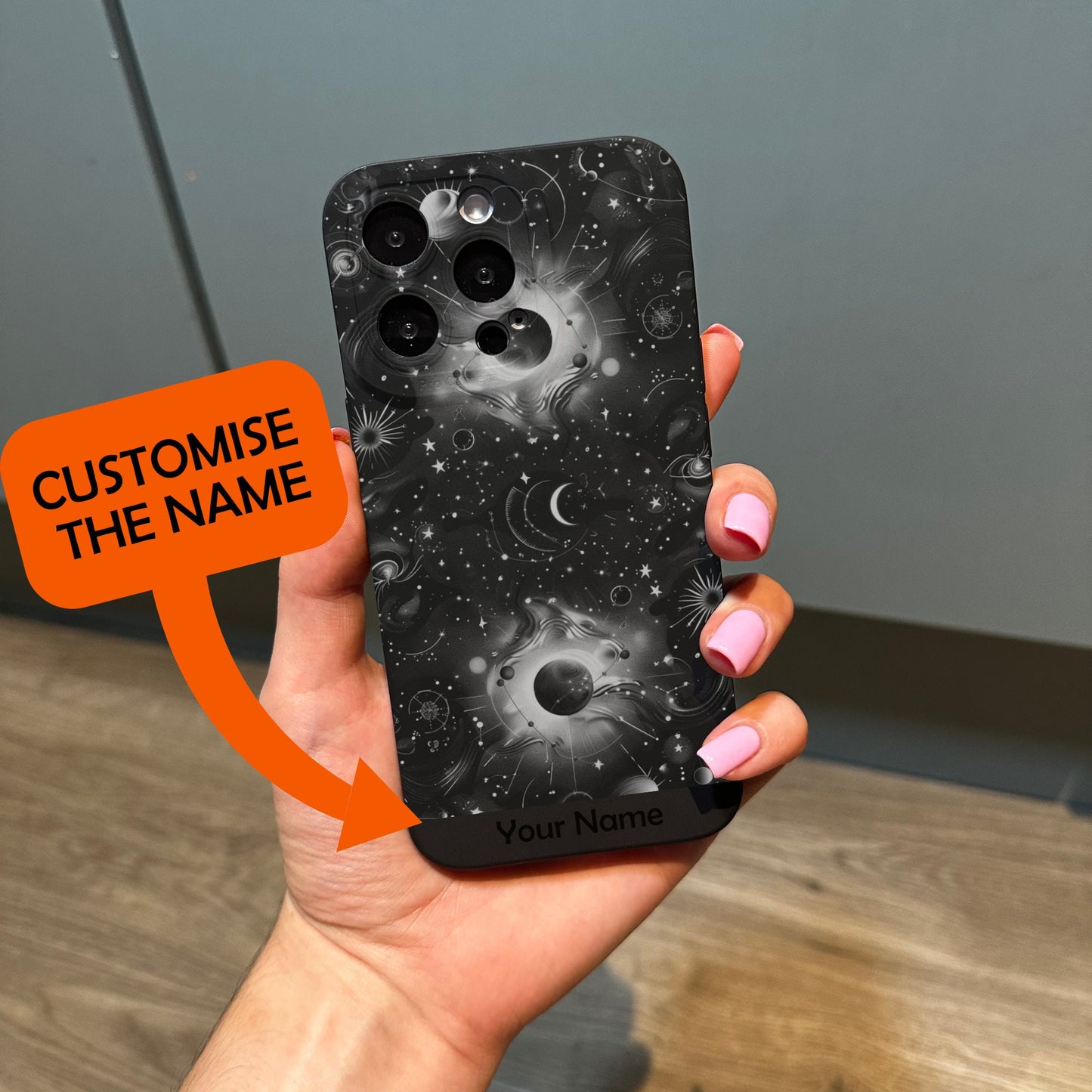 Celestial Moon Planet Star Phone Case for iPhone 15 14 13 12 11 11 Pro Max Mini 7 8 XR XS X Shockproof Phone Cover with Customised Name