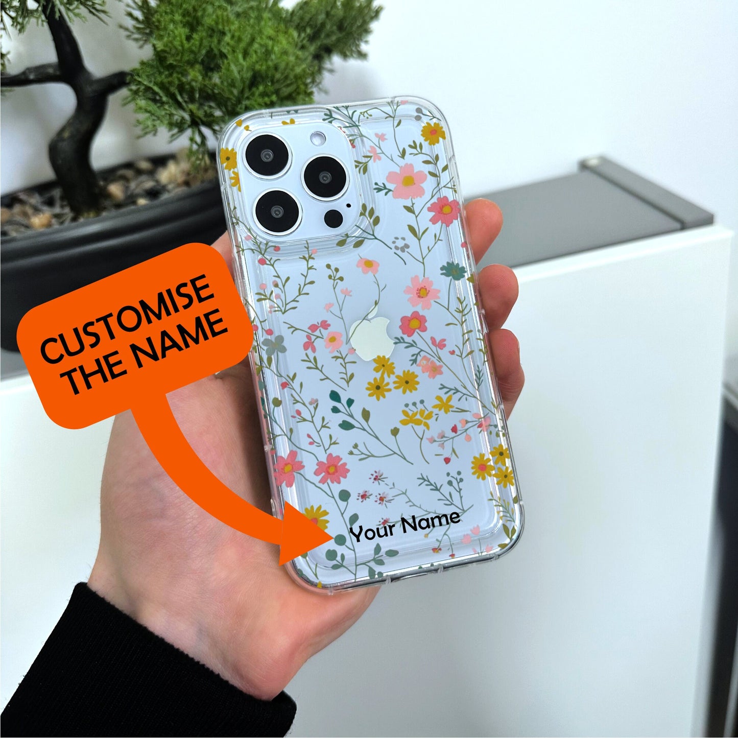 Dainty Floral Pattern Clear Phone Case for iPhone 17 16 15 14 13 12 11 11 Pro Max Mini 7 8 XR XS X Shockproof Phone Cover with Custom Name