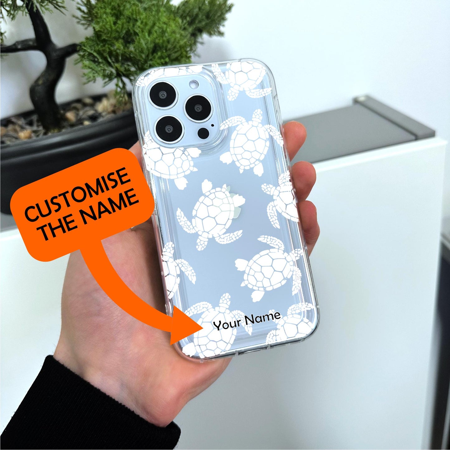 White Turtle Print Clear Phone Case for iPhone 17 16 15 14 13 12 11 11 Pro Max Mini 7 8 XR X Shockproof Silicone Phone Cover Custom Name