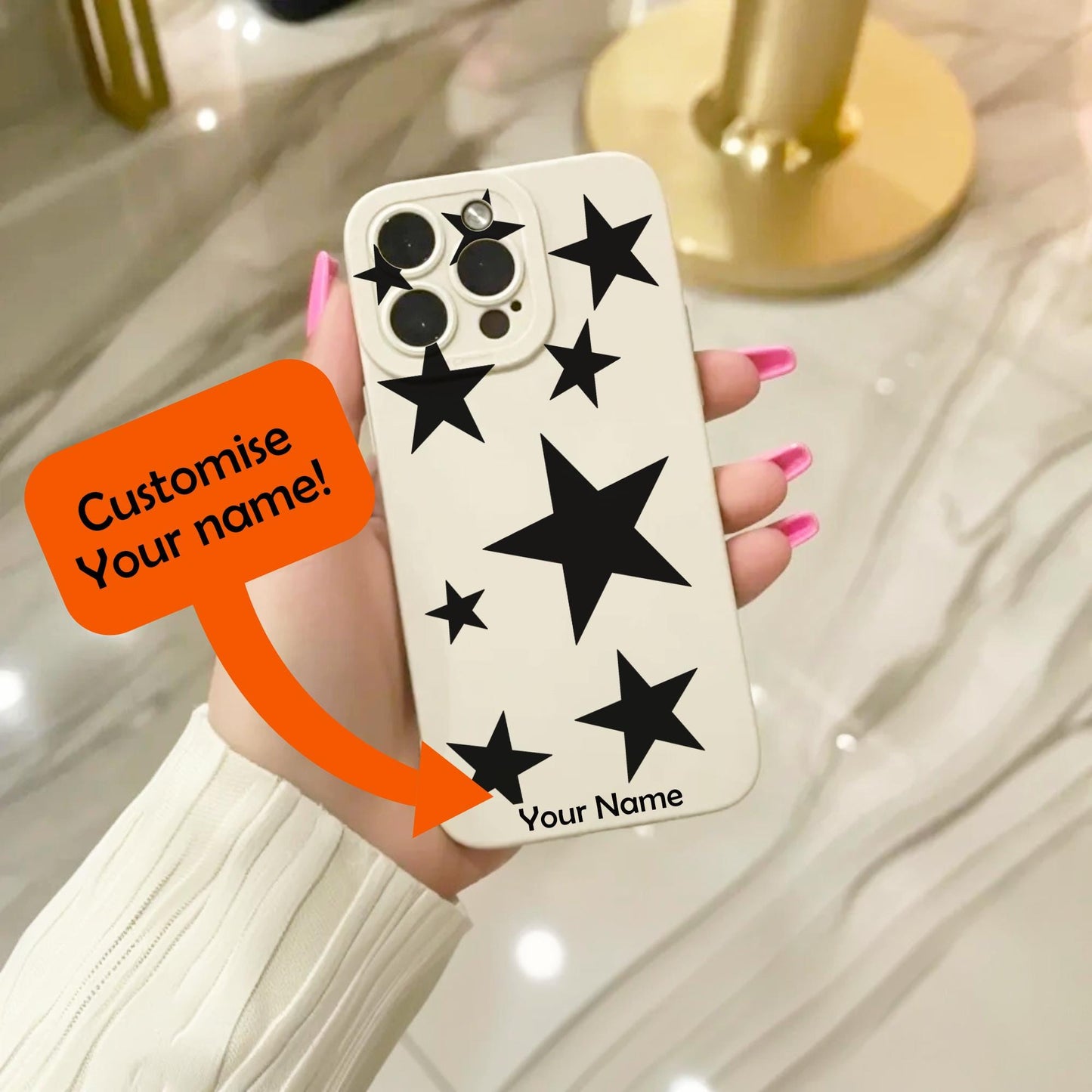 Black Star Pattern Phone Case for iPhone 17 16 15 14 13 12 11 11 Pro Max Mini 7 8 XR XS X Shockproof Phone Cover with Personalised Name