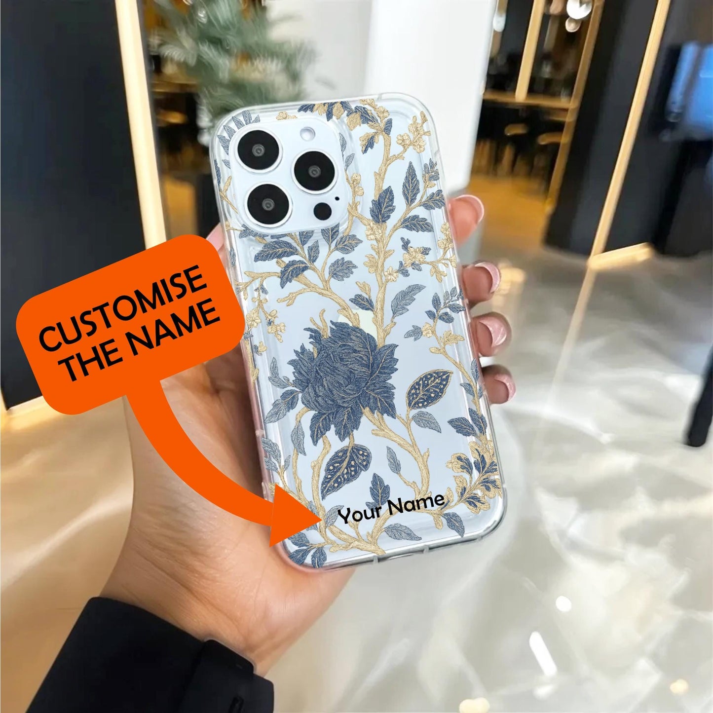 Blue Leaf Gold Tree Summer Floral Clear Phone Case for iPhone 16 15 14 13 12 11 11 Pro Max Mini 7 8 XR XS X XR Wallet Shockproof Cover