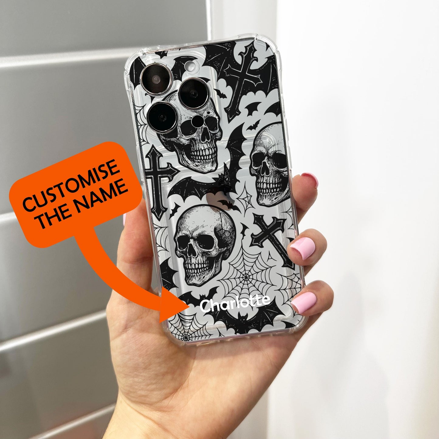 Gothic Skull Cross Bat Card Holder Phone Case for iPhone 17 16 15 14 13 12 11 11 Pro Max Mini 7 8 XR Wallet Shockproof Phone Cover Custom
