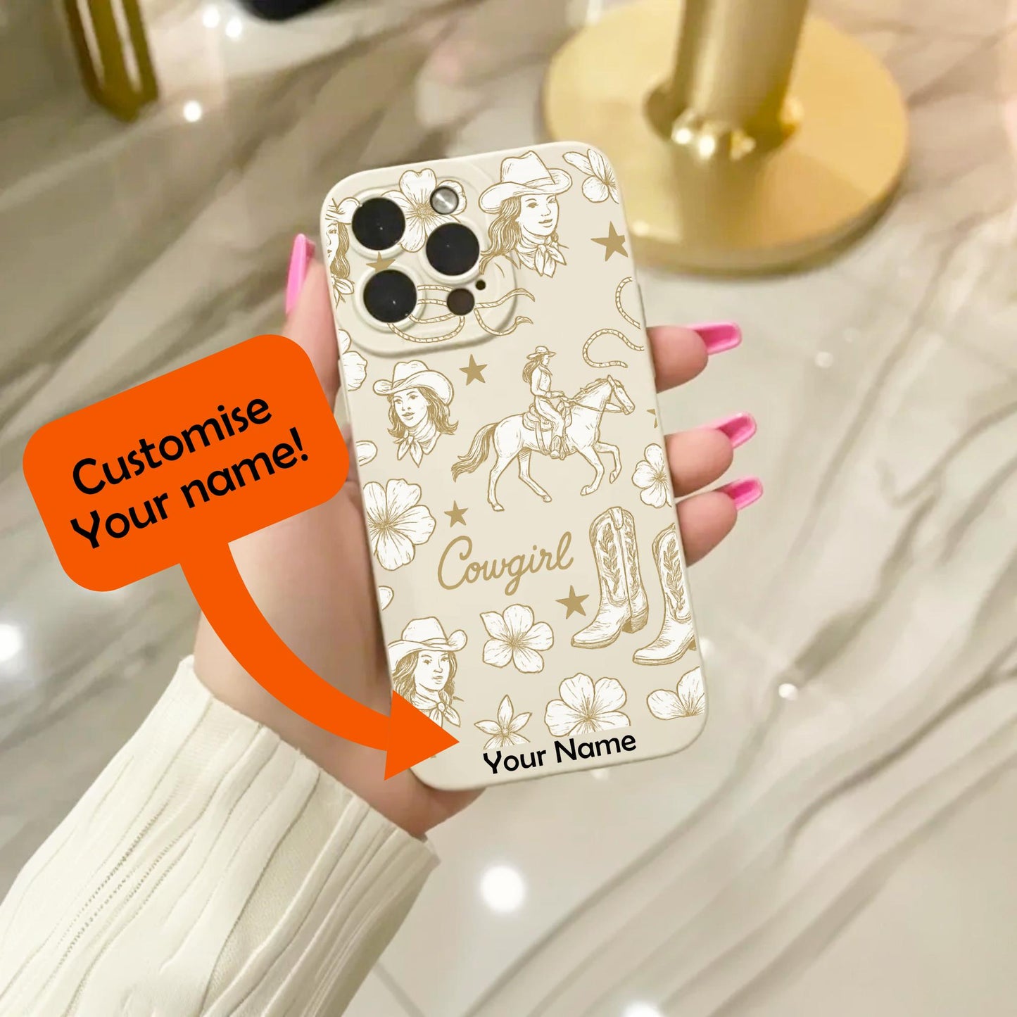 Cowgirl Western Floral Star Beige Phone Case for iPhone 17 16 15 14 13 12 11 11 Pro Max Mini 7 8 XR XS X Shockproof Phone Cover Custom Name