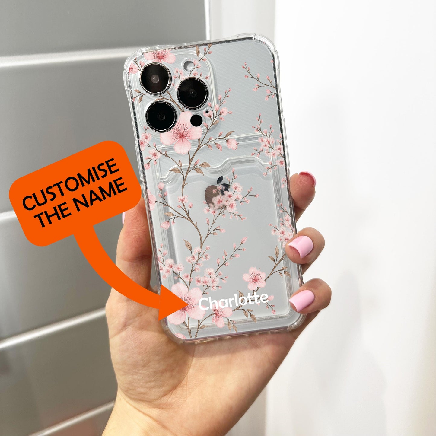 Cherry Blossom Flower Pattern Clear Card Holder Phone Case for iPhone 17 16 15 14 13 12 11 11 Pro Max Mini 7 Wallet Shockproof Phone Cover