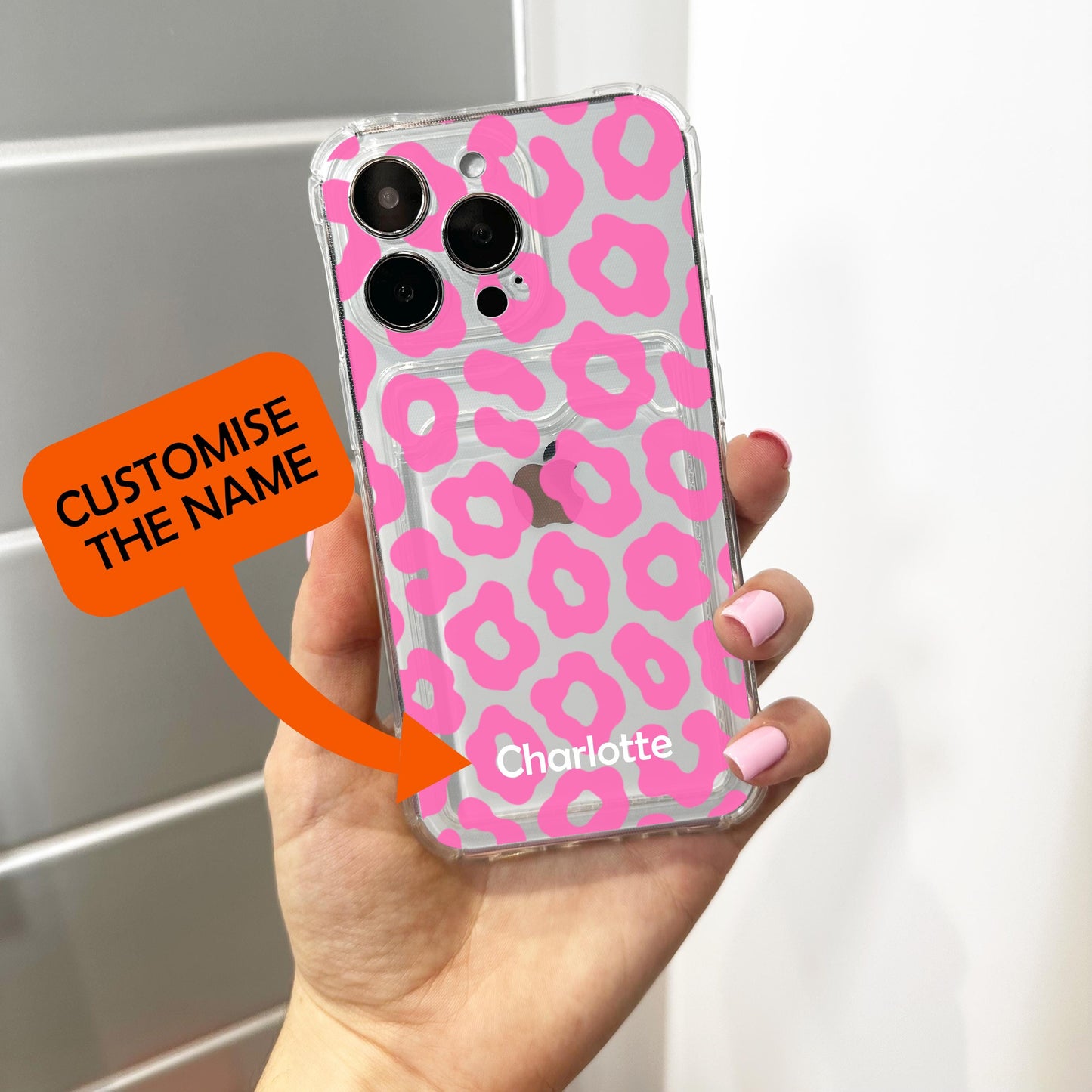 Pink Leopard Print Pattern Clear Card Holder Phone Case for iPhone 1 16 15 14 13 12 11 11 Pro Max Mini 7 Wallet Shockproof Phone Cover