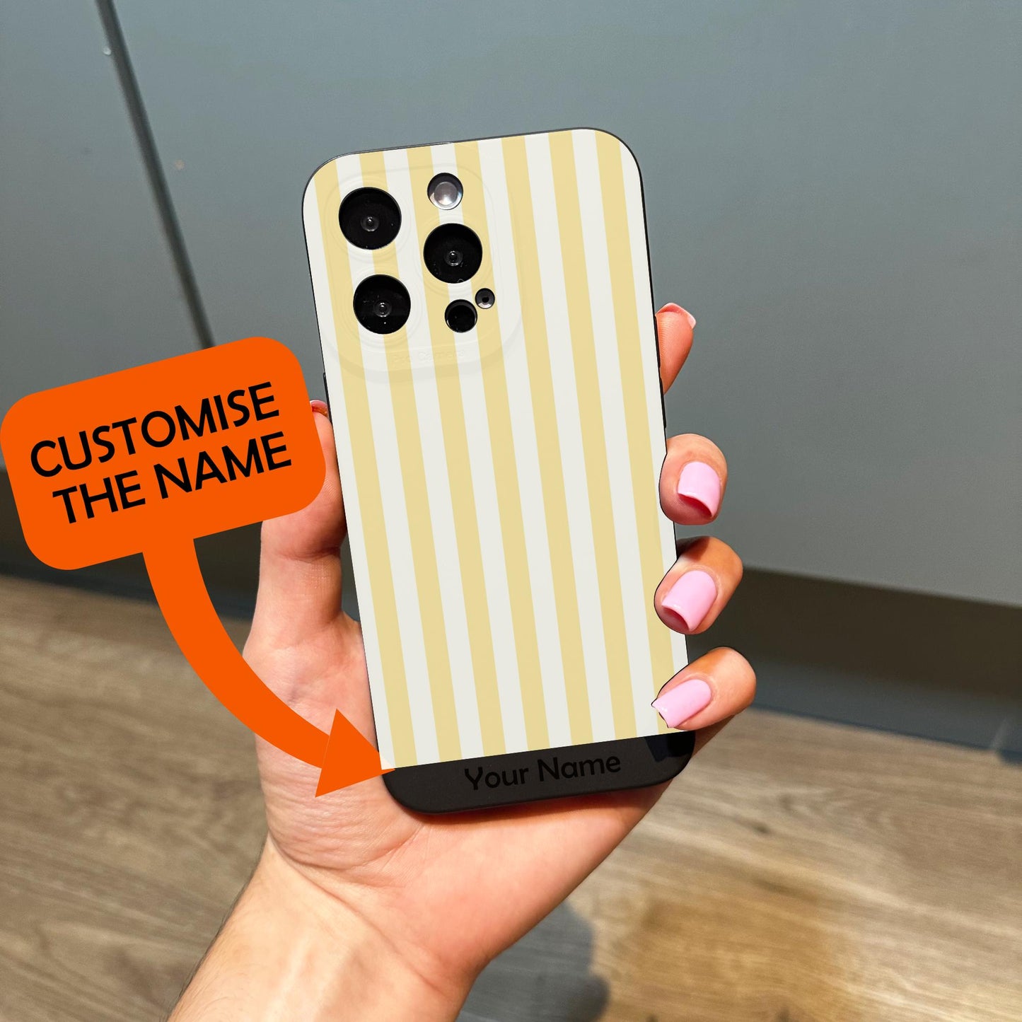 Yellow Striped Print Pattern Phone Case for iPhone 17 16 15 14 13 12 11 11 Pro Max Mini 7 8 XR XS X Shockproof Phone Cover Custom Name
