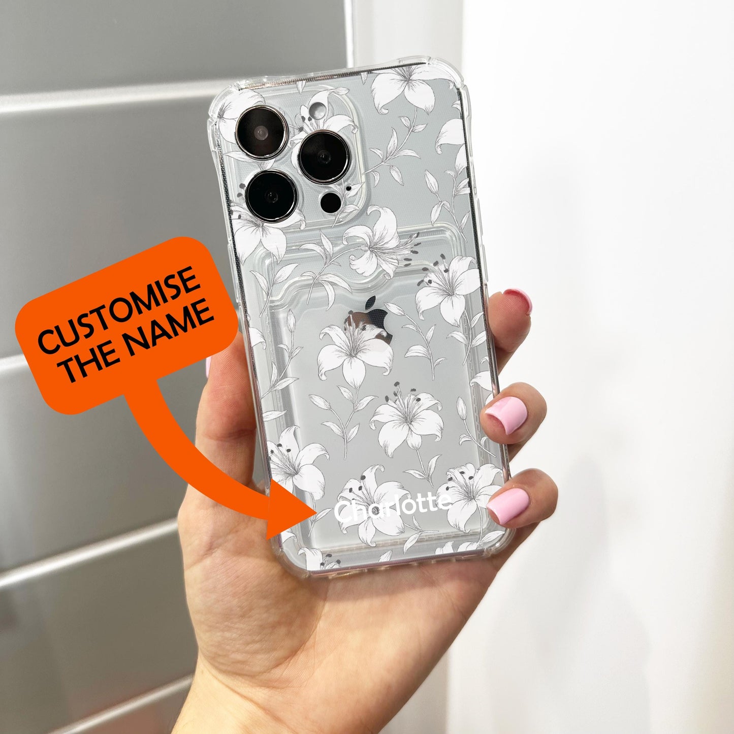 White Lily Floral Pattern Card Holder Phone Case for iPhone 17 16 15 14 13 12 11 11 Pro Max Mini 7 8 XR Wallet Shockproof Phone Cover