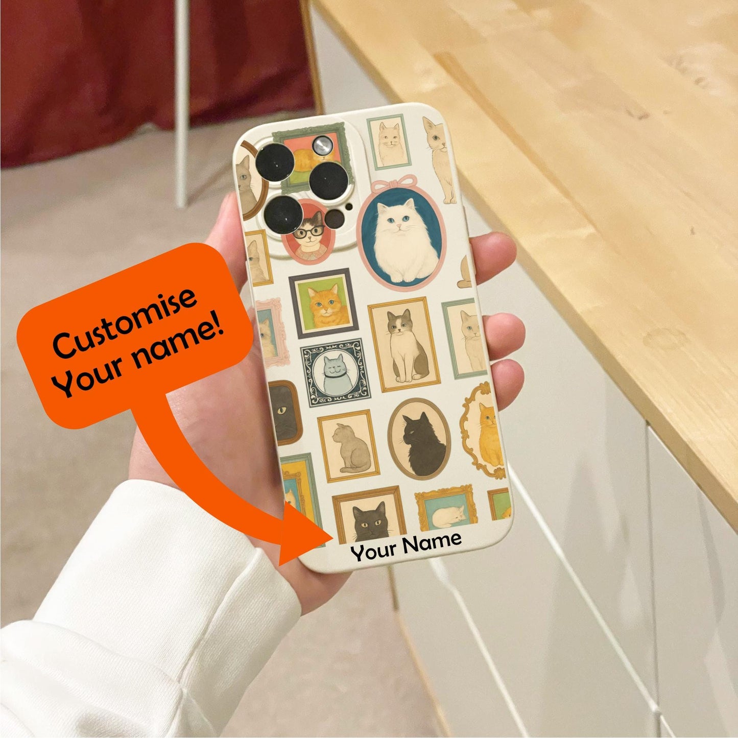 Cute Circus Cat Clown Kitten Beige Phone Case for iPhone 17 16 15 14 13 12 11 11 Pro Max Mini 7 8 XR XS X Shockproof Phone Cover Custom Name