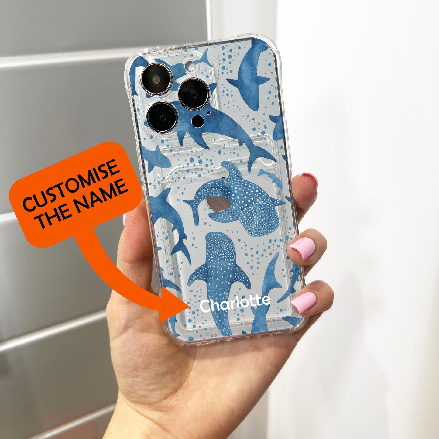 Whale Shark Card Holder Phone Case for iPhone 17 16 15 14 13 12 11 11 Pro Max Mini 7 8 XR XS X Wallet Shockproof Phone Cover Customised Name