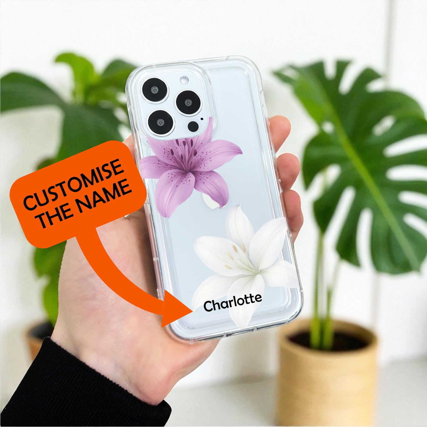 Floral Lily Flower Pattern Clear Phone Case for iPhone 17 16 15 14 13 12 11 11 Pro Max Mini 7 8 XR XS X Shockproof Cover