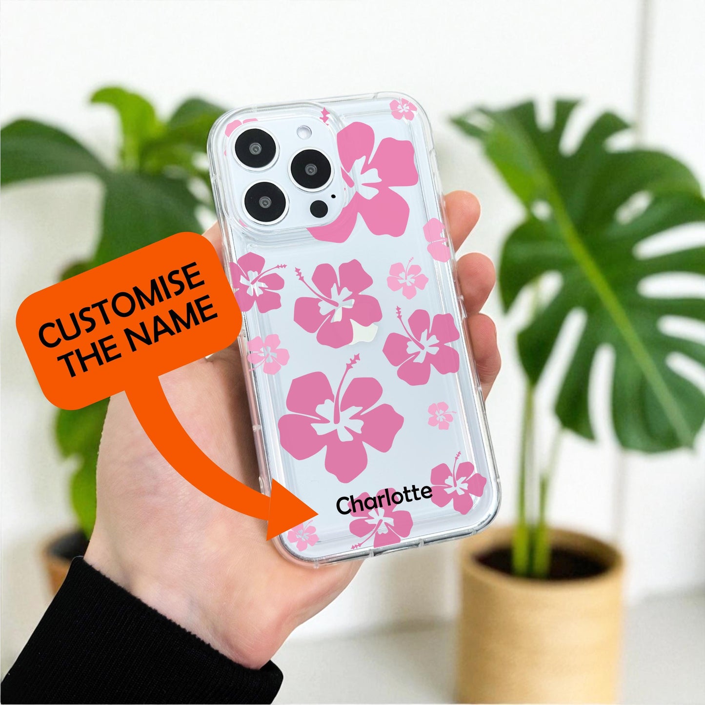 Pink Pressed Flower Clear Phone Case for iPhone 17 16 15 14 13 12 11 11 Pro Max Mini 7 8 XR XS X Shockproof Phone Cover with Custom Name