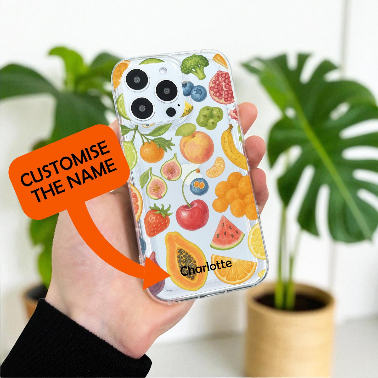 Summer Fruit Pattern Clear Phone Case for iPhone 17 16 15 14 13 12 11 11 Pro Max Mini 7 8 XR XS X Wallet Shockproof Phone Cover Custom Name