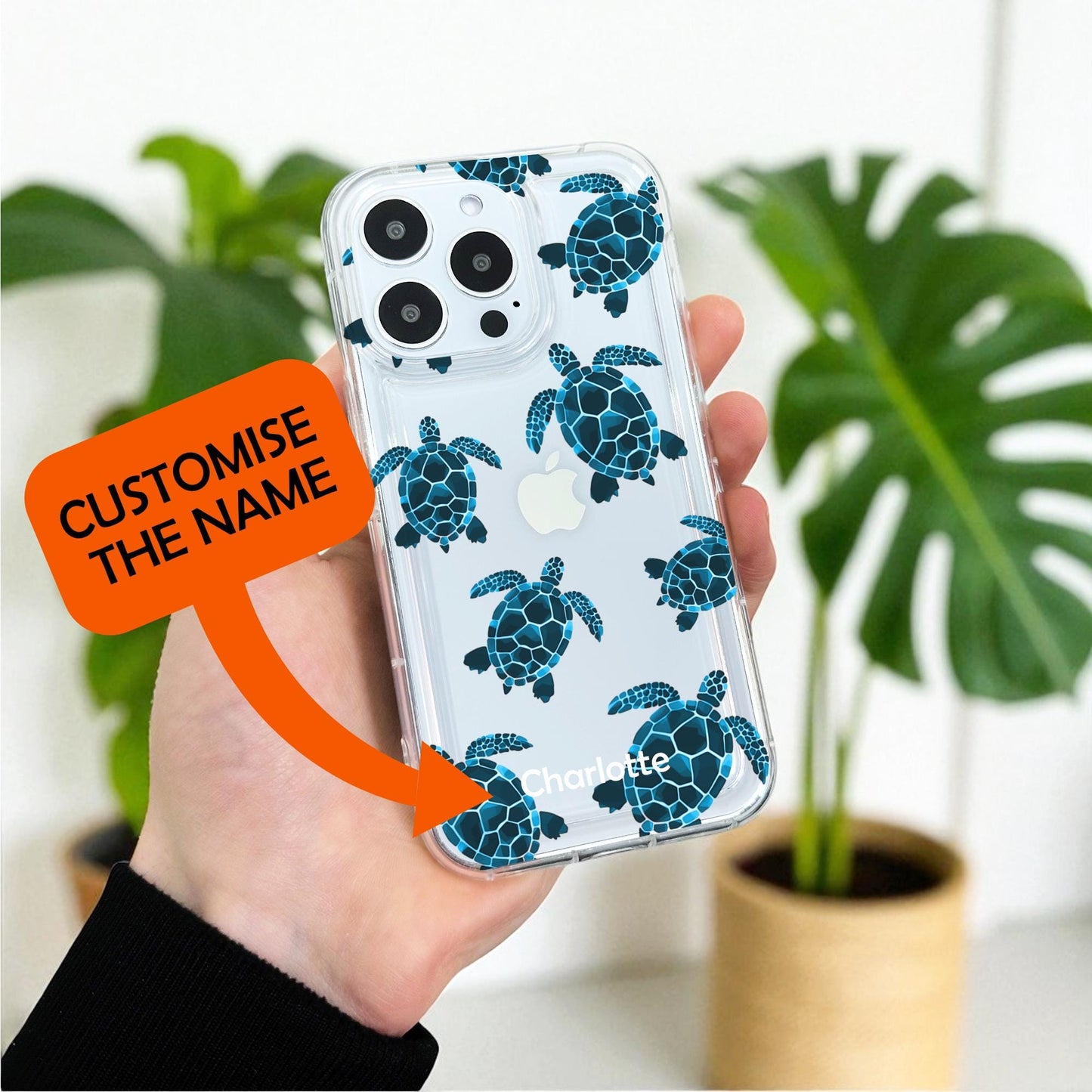 Sea Turtle Clear Phone Case for iPhone 17 16 15 14 13 12 11 11 Pro Max Mini 7 8 XR Shockproof Silicone Phone Cover Personalised Name