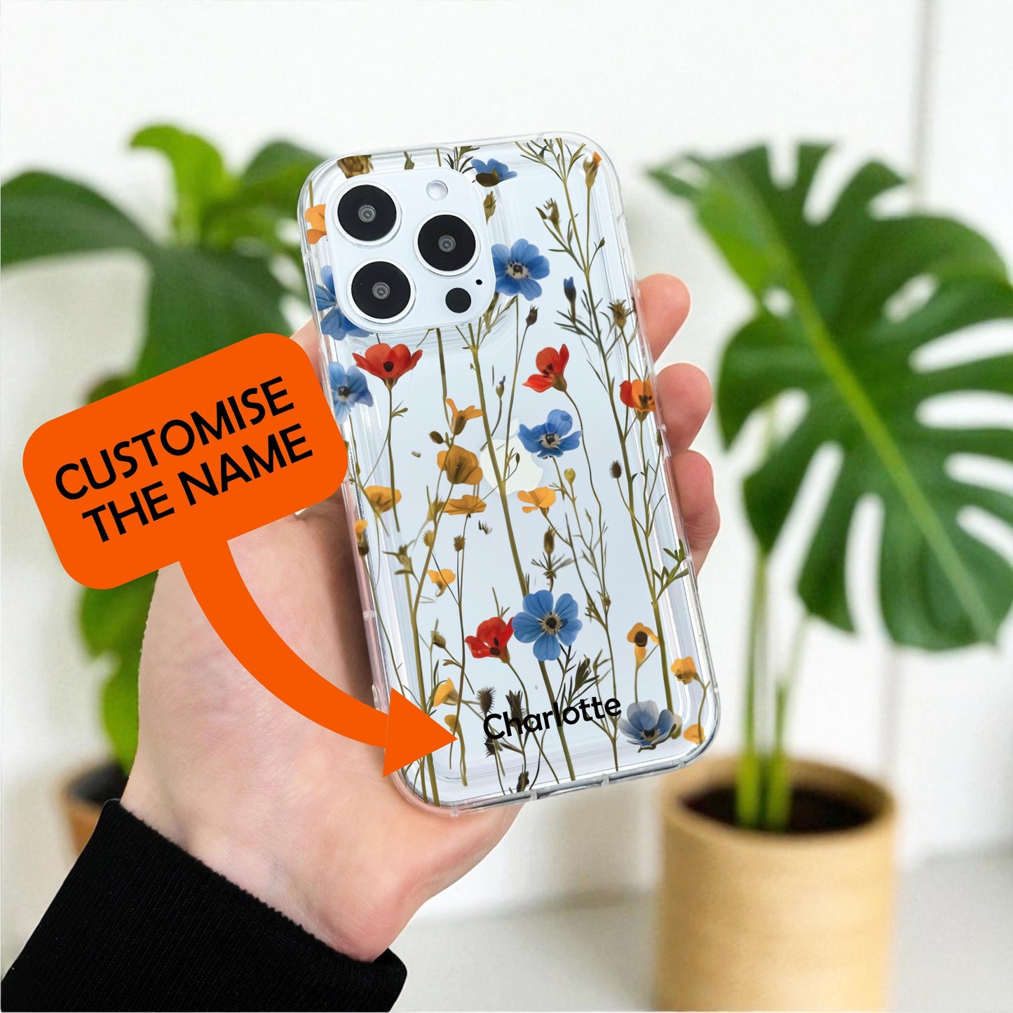 Pressed Flower Print Clear Phone Case for iPhone 17 16 15 14 13 12 11 11 Pro Max Mini 7 8 XR XS X Shockproof Silicone Cover Custom Name