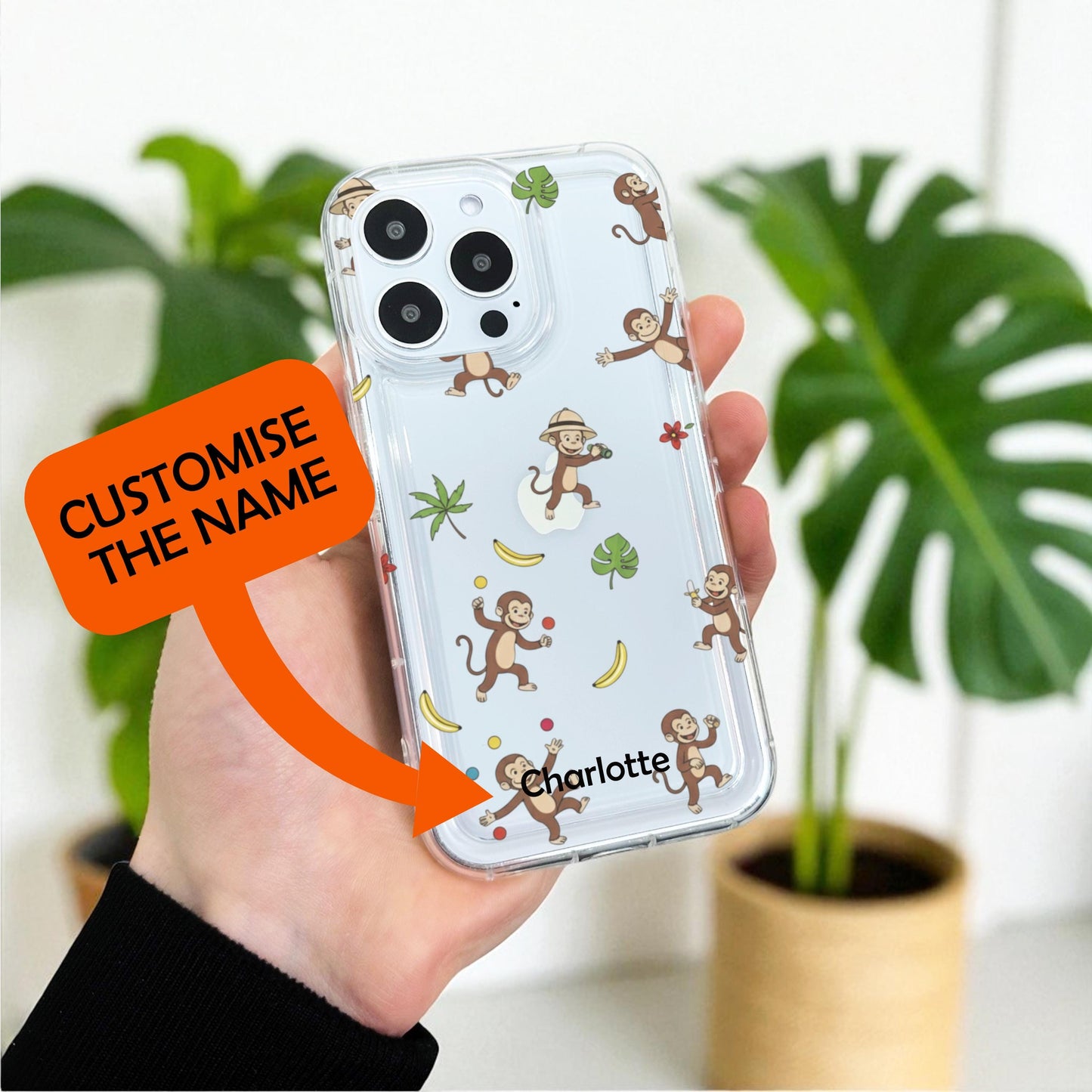 Monkey Cartoon Funny Clear Phone Case for iPhone 17 16 15 14 13 12 11 11 Pro Max Mini 7 8 XR X Shockproof Slim Phone Cover Customised Name