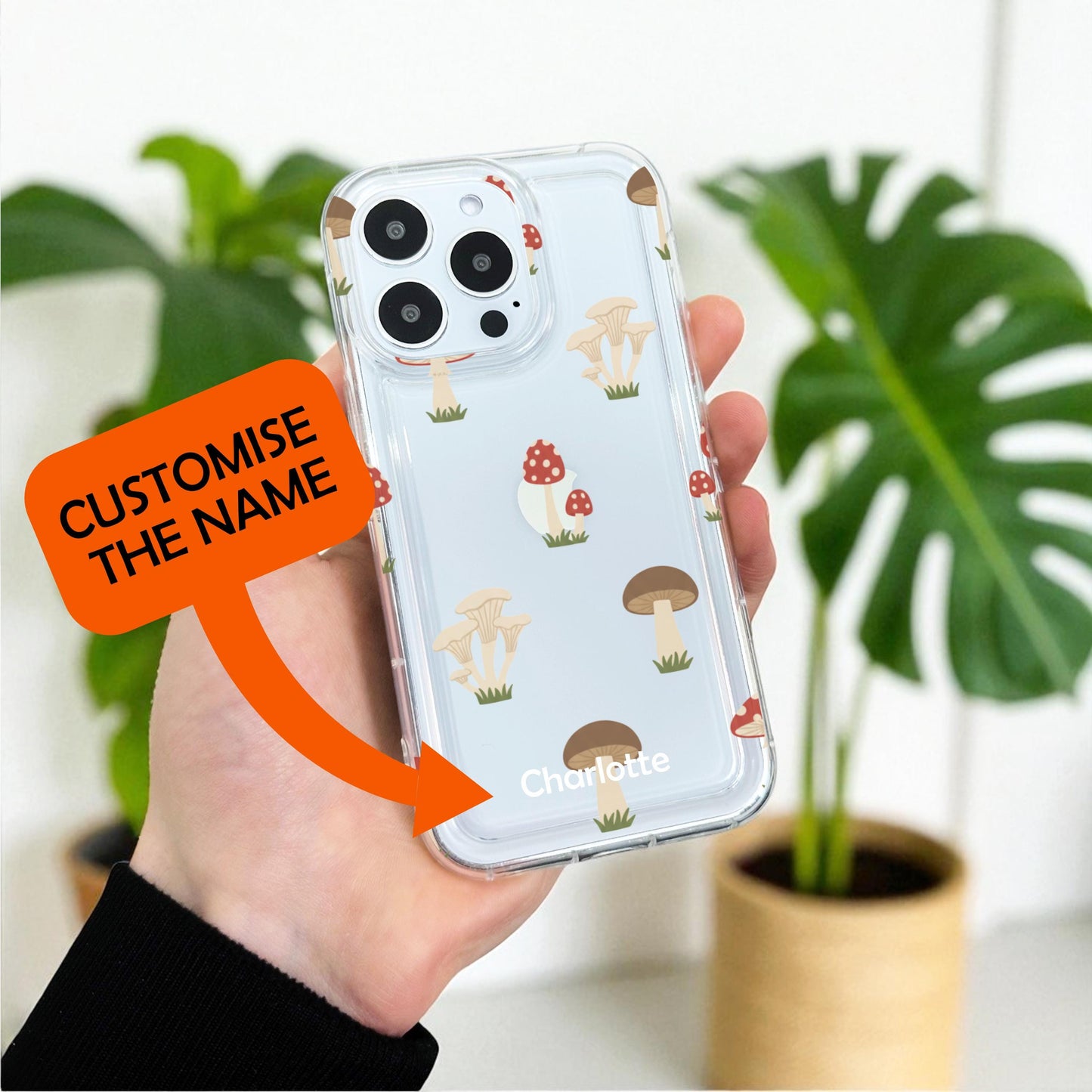 Mushroom Funky Clear Phone Case for iPhone 17 16 15 14 13 12 11 11 Pro Max Mini 7 8 XR X Shockproof Slim Phone Cover with Customised Name