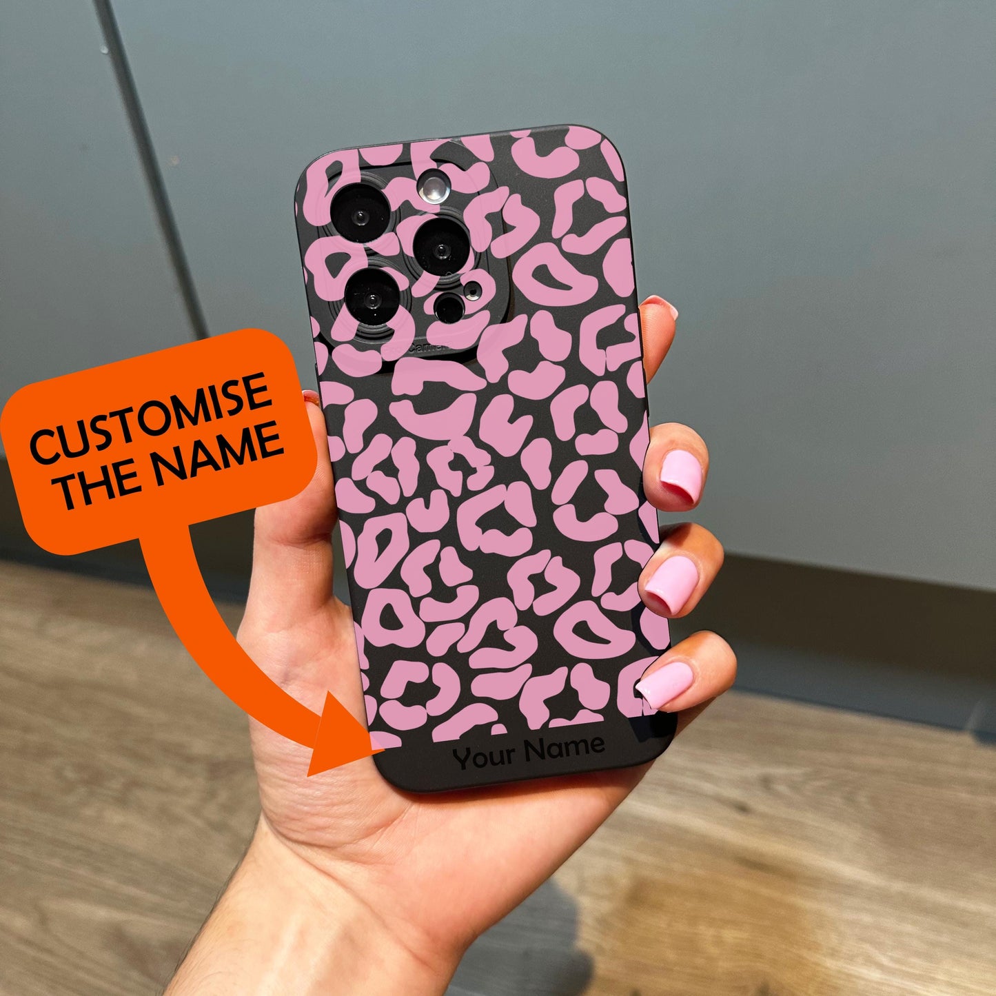 Pink Leopard Print Phone Case for iPhone 17 16 15 14 13 12 11 11 Pro Max Mini 7 8 XR X Shockproof Phone Cover With Custom Name Animal Print
