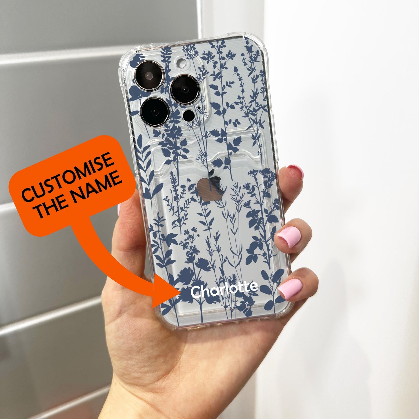 Blue Wild Flower Floral Card Holder Phone Case for iPhone 17 16 15 14 13 12 11 11 Pro Max Mini 7 8 XR Wallet Shockproof Phone Cover