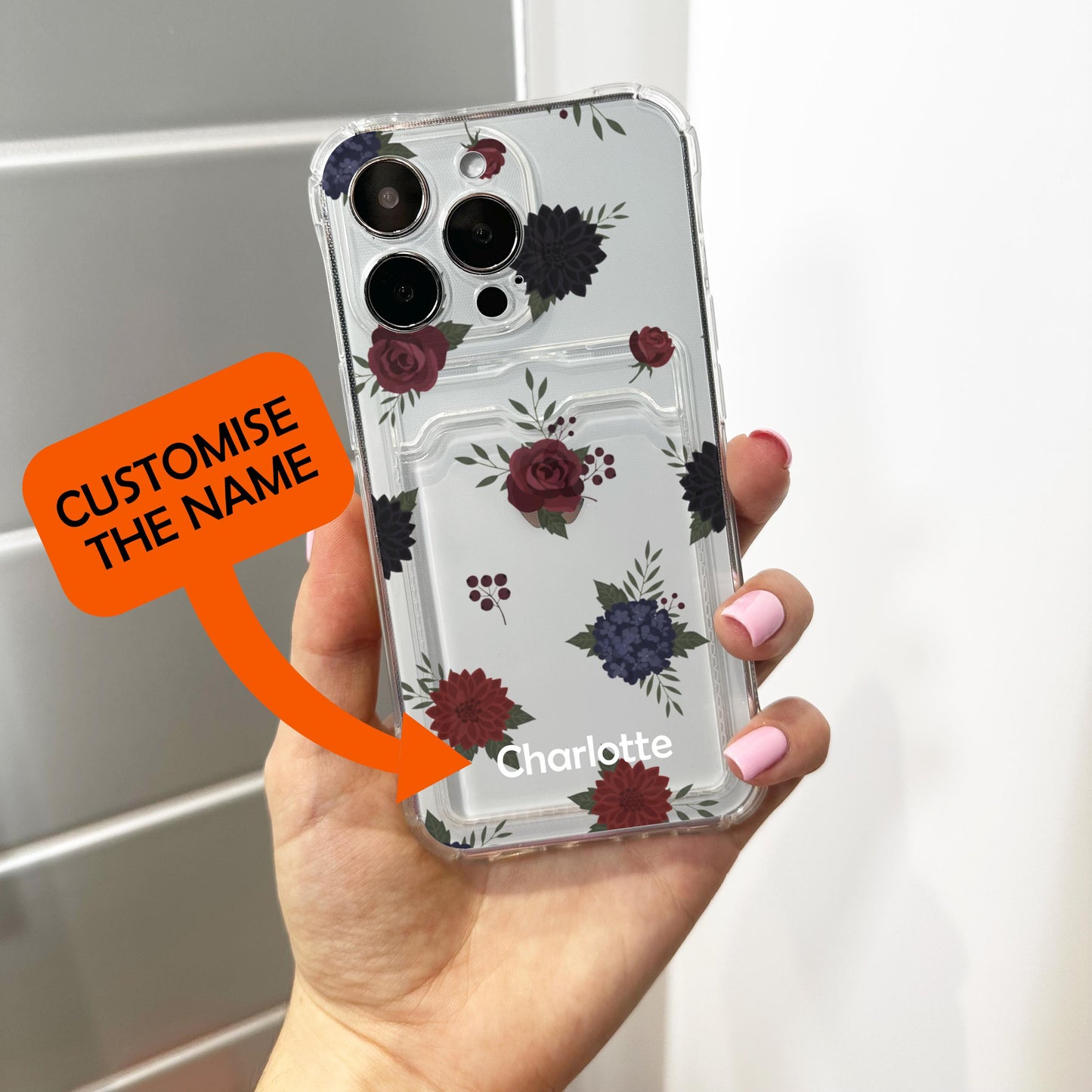 Dark Floral Burgundy Rose Card Holder Phone Case for iPhone 17 16 15 14 13 12 11 11 Pro Max Mini 7 8 XR XS X Wallet Shockproof Phone Cover