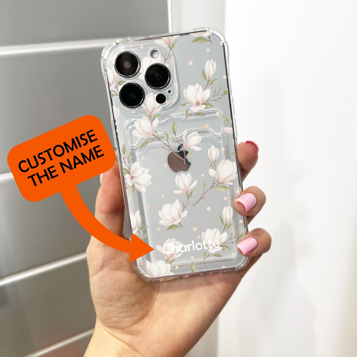 Magnolia Floral Flower Clear Phone Case for iPhone 17 16 15 14 13 12 11 11 Pro Max Mini 7 8 XR X Shockproof Slim Phone Cover Customised Name