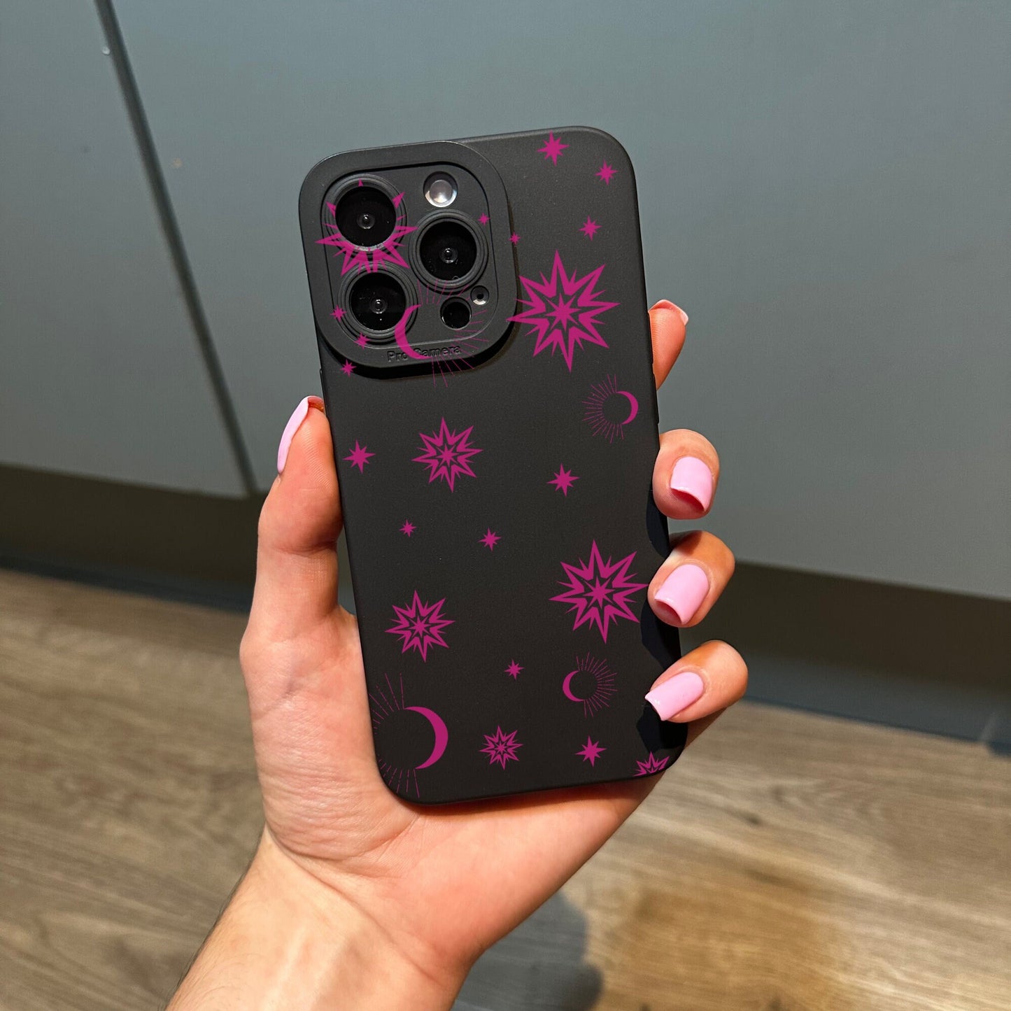 Pink Star Cosmic Phone Case with Personalised Name for iPhone 15 14 13 12 11 11 Pro Max Mini 7 8 XR XS X Shockproof Phone Cover Space Theme