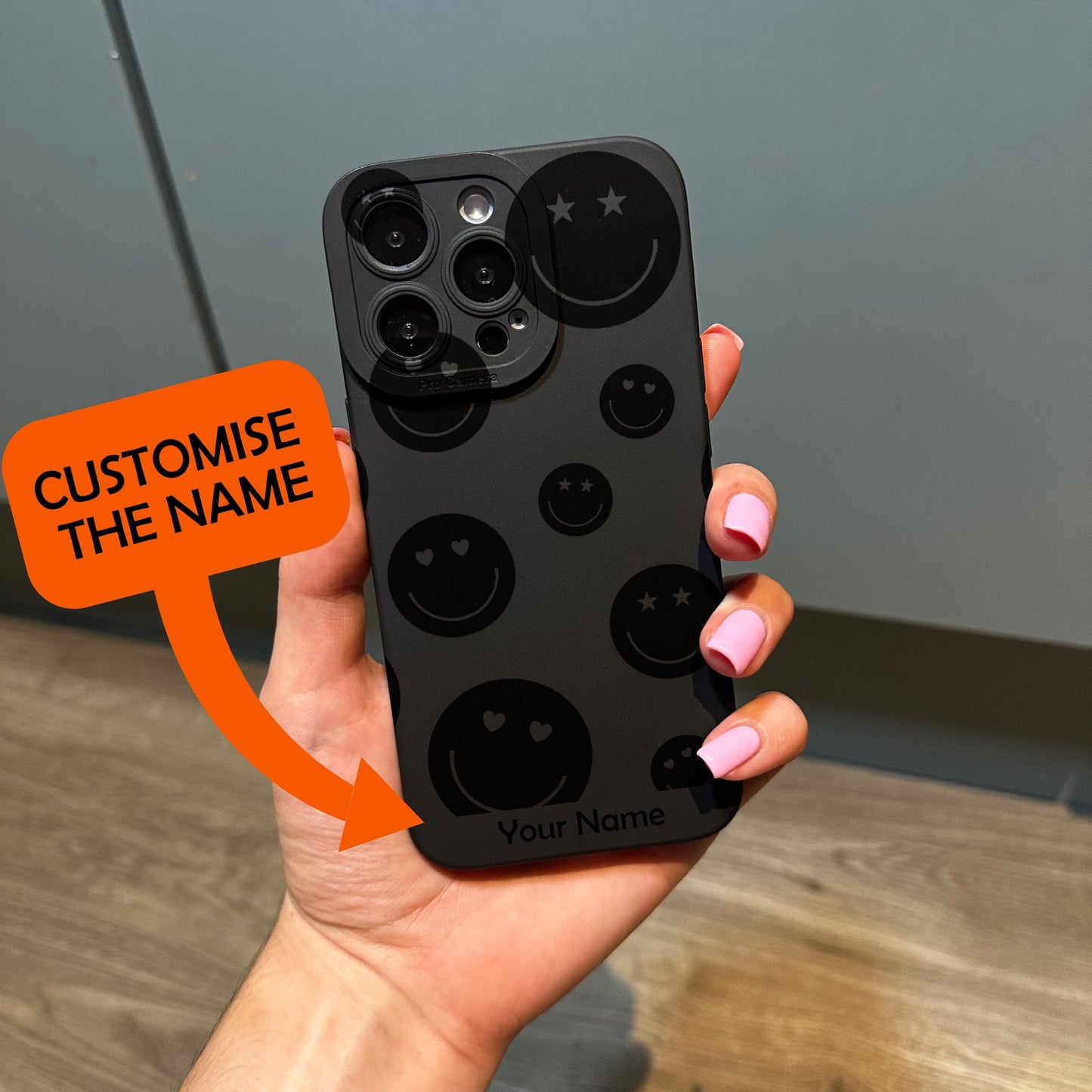 Love Heart Star Smiley Face Phone Case with Personalised Name for iPhone 15 14 13 12 11 11 Pro Max Mini 7 8 XR XS X Shockproof Phone Cover