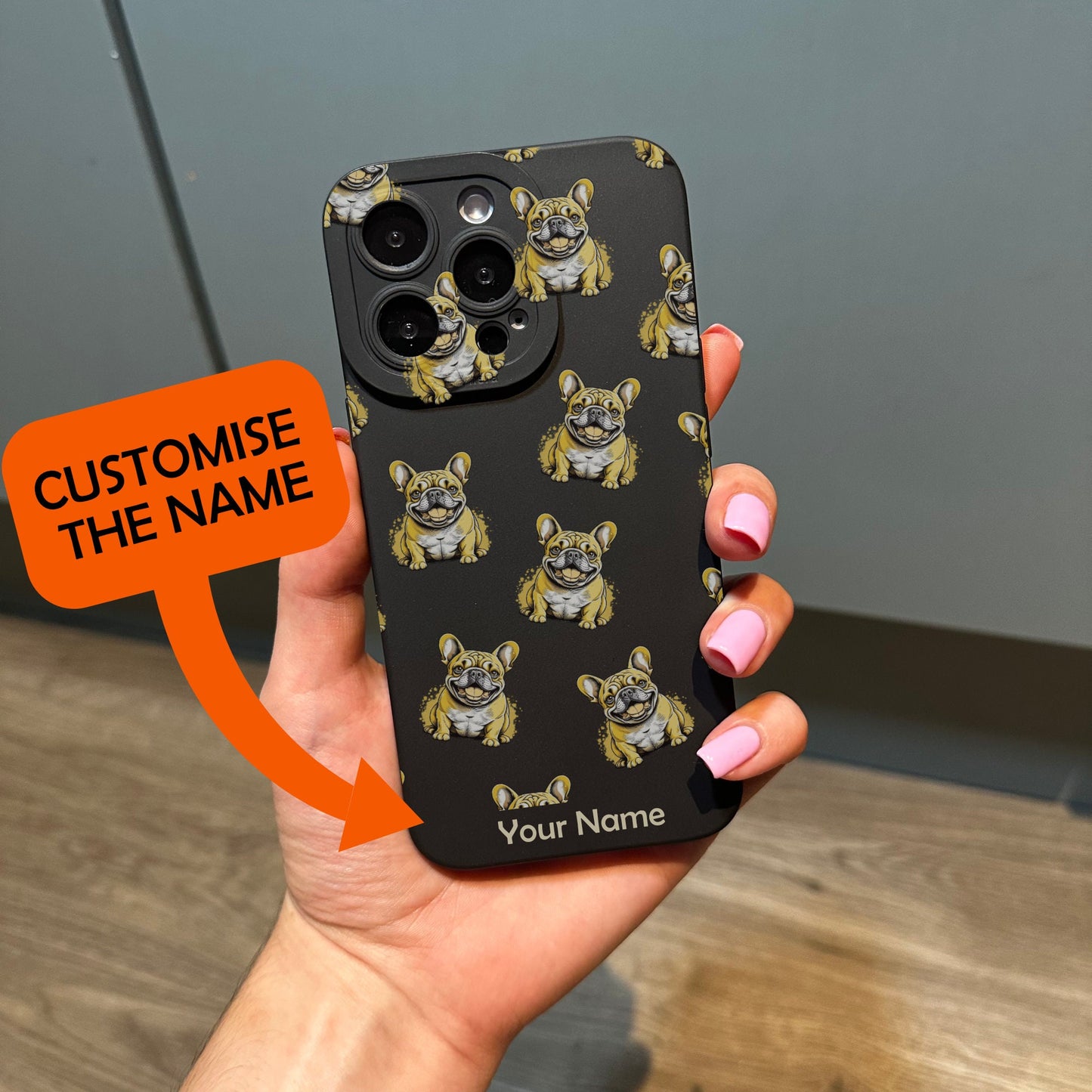 Bulldog Phone Case for iPhone 15 14 13 12 11 11 Pro Max Mini 7 8 XR XS X Shockproof Phone Cover with Customised Name and Cute Dog Pattern