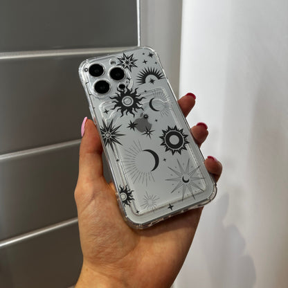 Cosmic Sun Card Holder Phone Case for iPhone 17 16 15 14 13 12 11 11 Pro Max Mini 7 8 XR XS X Wallet Shockproof Phone Cover with Custom Name