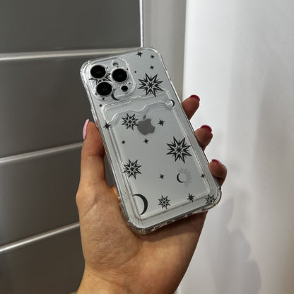 Cosmic Star Card Holder Phone Case for iPhone 17 16 15 14 13 12 11 11 Pro Max Mini 7 8 XR XS X Wallet Shockproof Phone Cover Customised Name