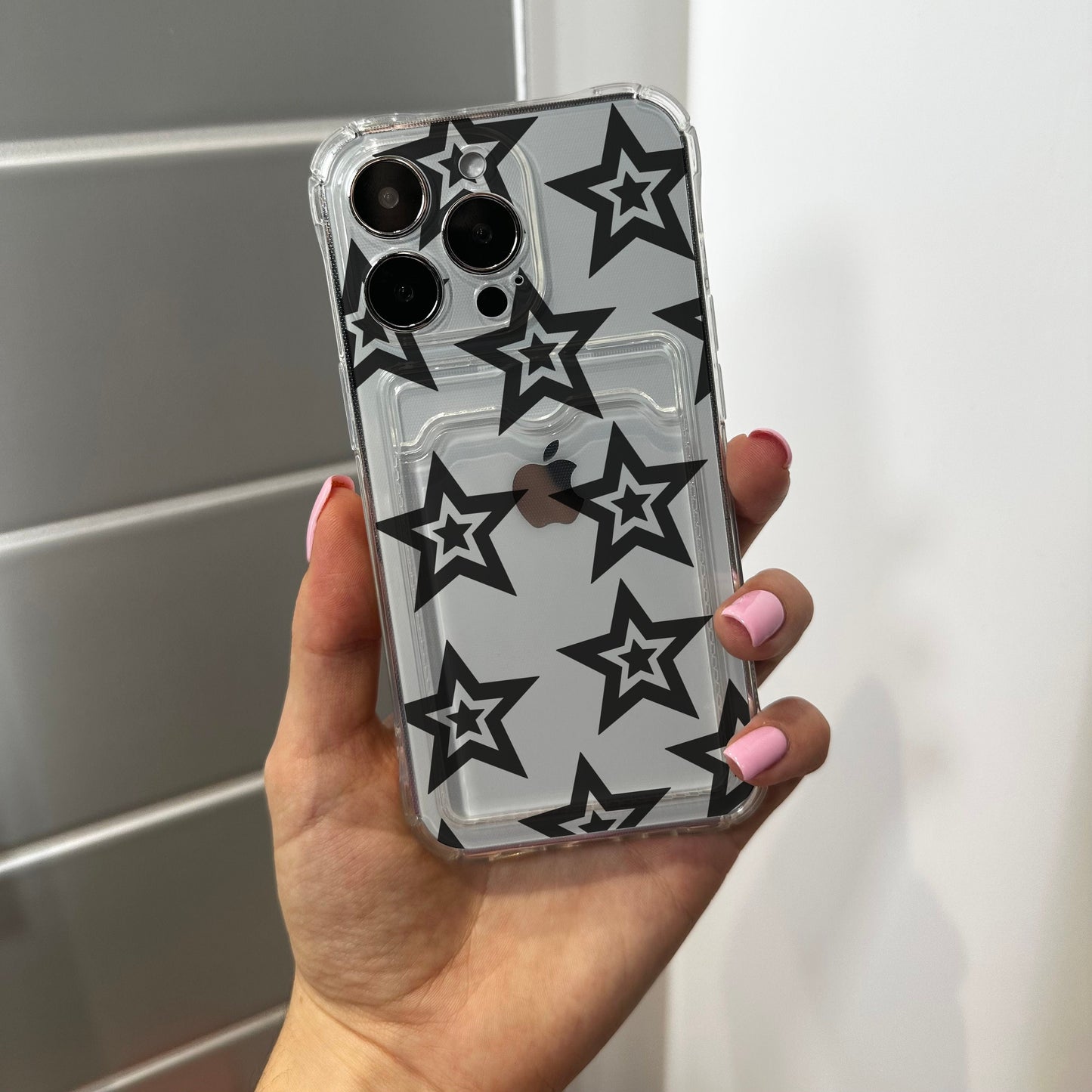 Star Pattern Card Holder Phone Case for iPhone 15 14 13 12 11 11 Pro Max Mini 7 8 XR XS X Wallet Shockproof Phone Cover with Customised Name