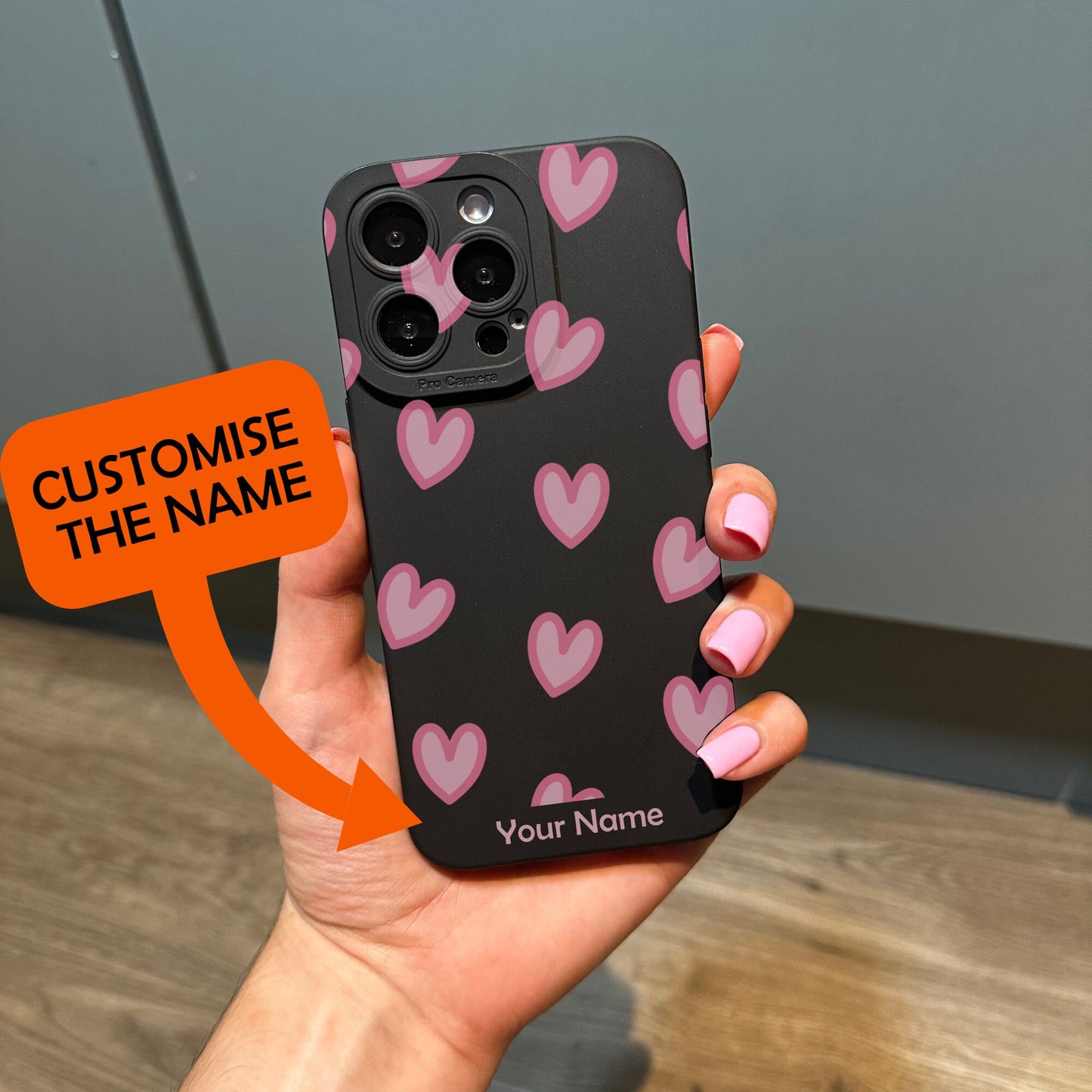 Cute Heart Phone Case for iPhone 15 14 13 12 11 11 Pro Max Mini 7 8 XR XS X Shockproof Phone Cover with Customised Name