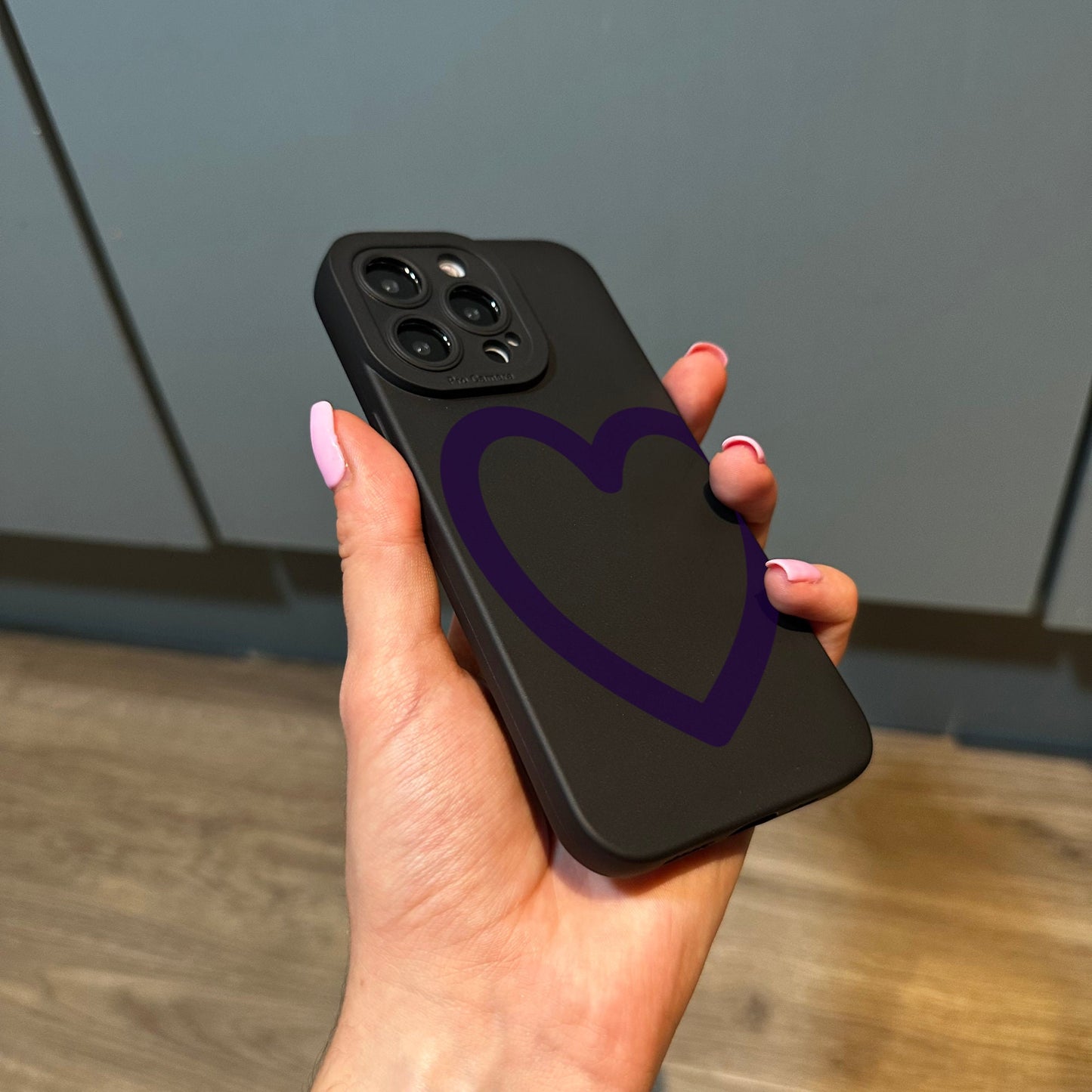 Purple Big Heart Phone Case for iPhone 15 14 13 12 11 11 Pro Max Mini 7 8 XR XS X Shockproof Phone Cover with Customised Name