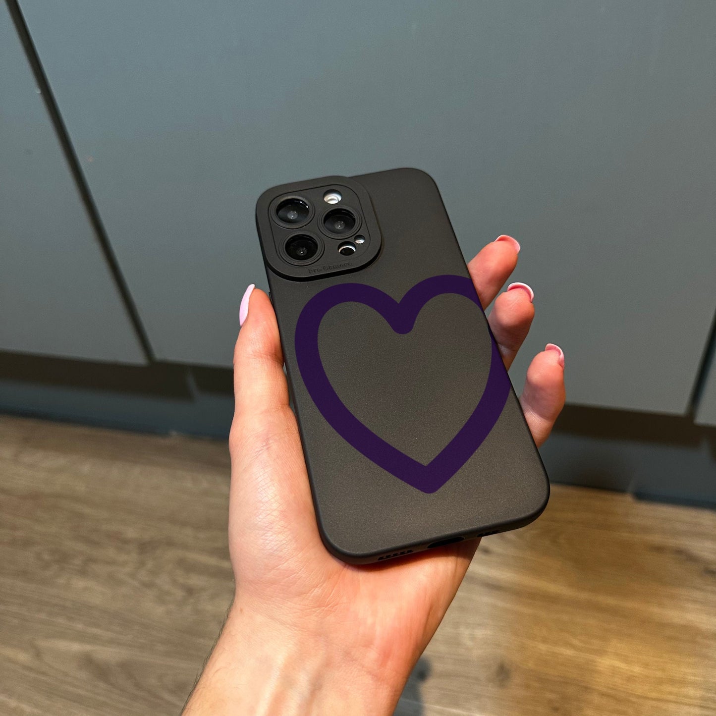 Purple Big Heart Phone Case for iPhone 15 14 13 12 11 11 Pro Max Mini 7 8 XR XS X Shockproof Phone Cover with Customised Name