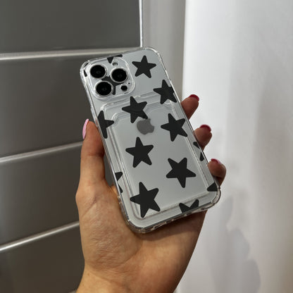 Star Clear Card Holder Phone Case for iPhone 17 16 15 14 13 12 11 11 Pro Max Mini 7 8 XR XS X Wallet Shockproof Phone Cover Customised Name