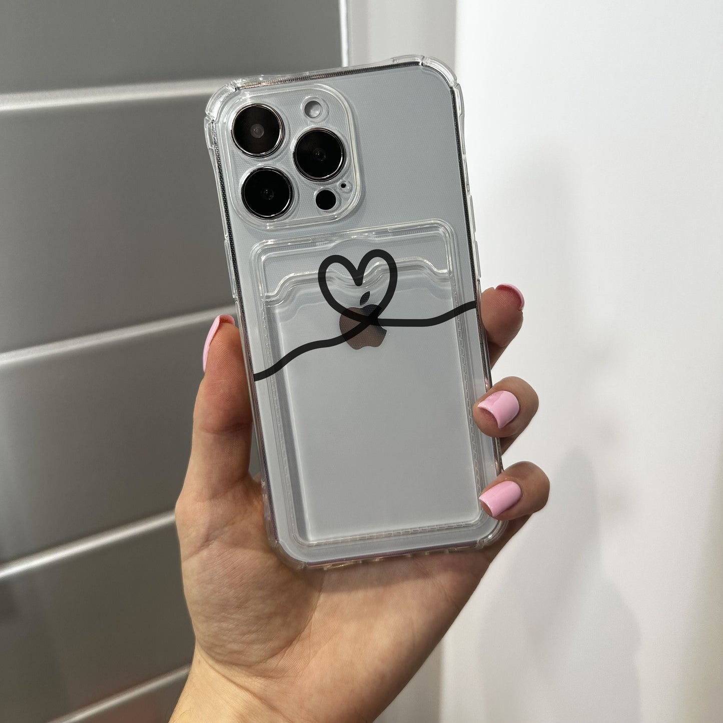 Personalised Heart Card Holder Phone Case for iPhone 15 14 13 12 11 11 Pro Max Mini 7 8 XR XS X Shockproof Phone Cover with Customised Name