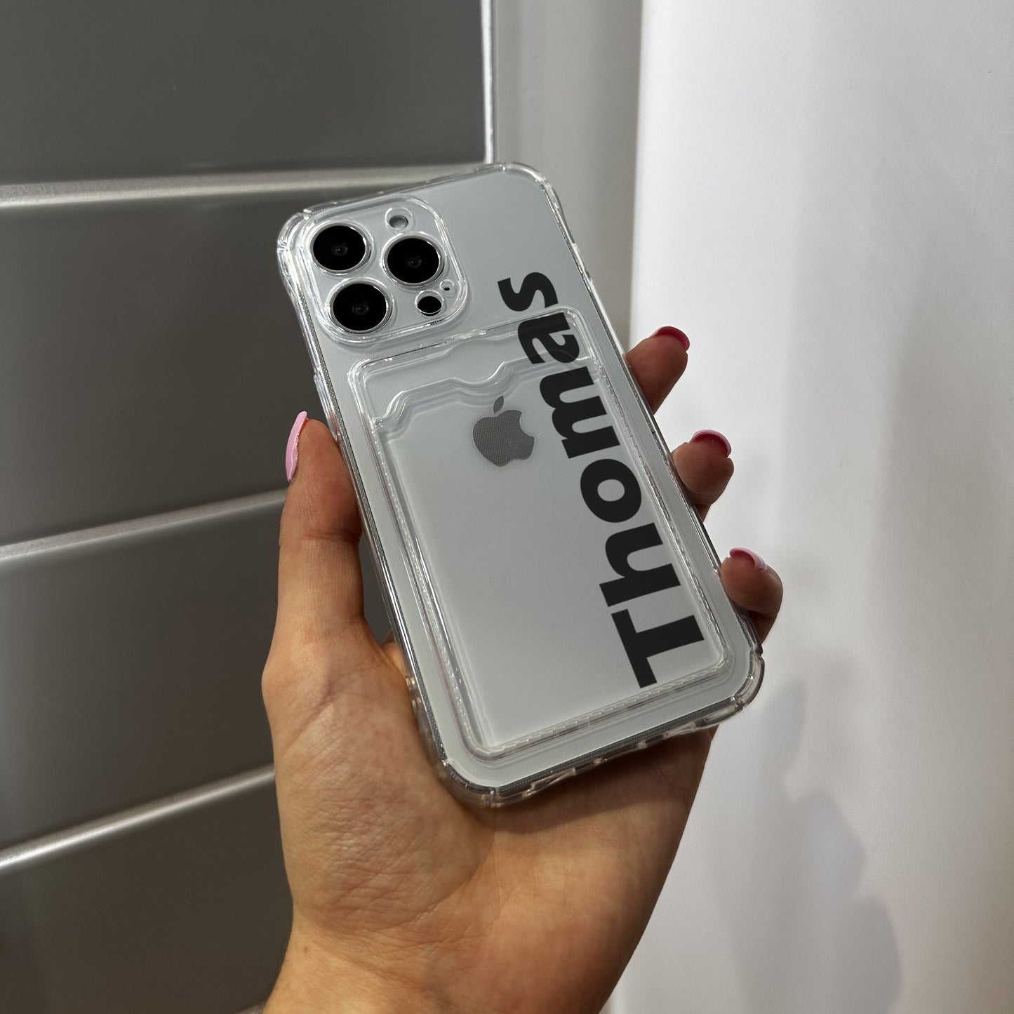 Personalised Name Clear Card Holder Phone Case for iPhone 15 14 13 12 11 11 Pro Max Mini 7 8 XR XS X Shockproof Phone Cover