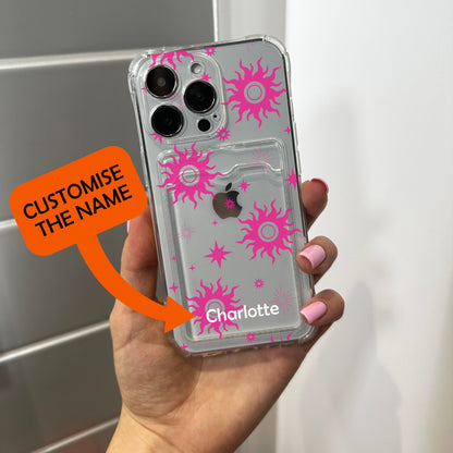 Pink Clear Card Holder Phone Case for iPhone 17 16 15 14 13 12 11 11 Pro Max Mini 7 8 XR XS X Wallet Shockproof Phone Cover with Custom Name