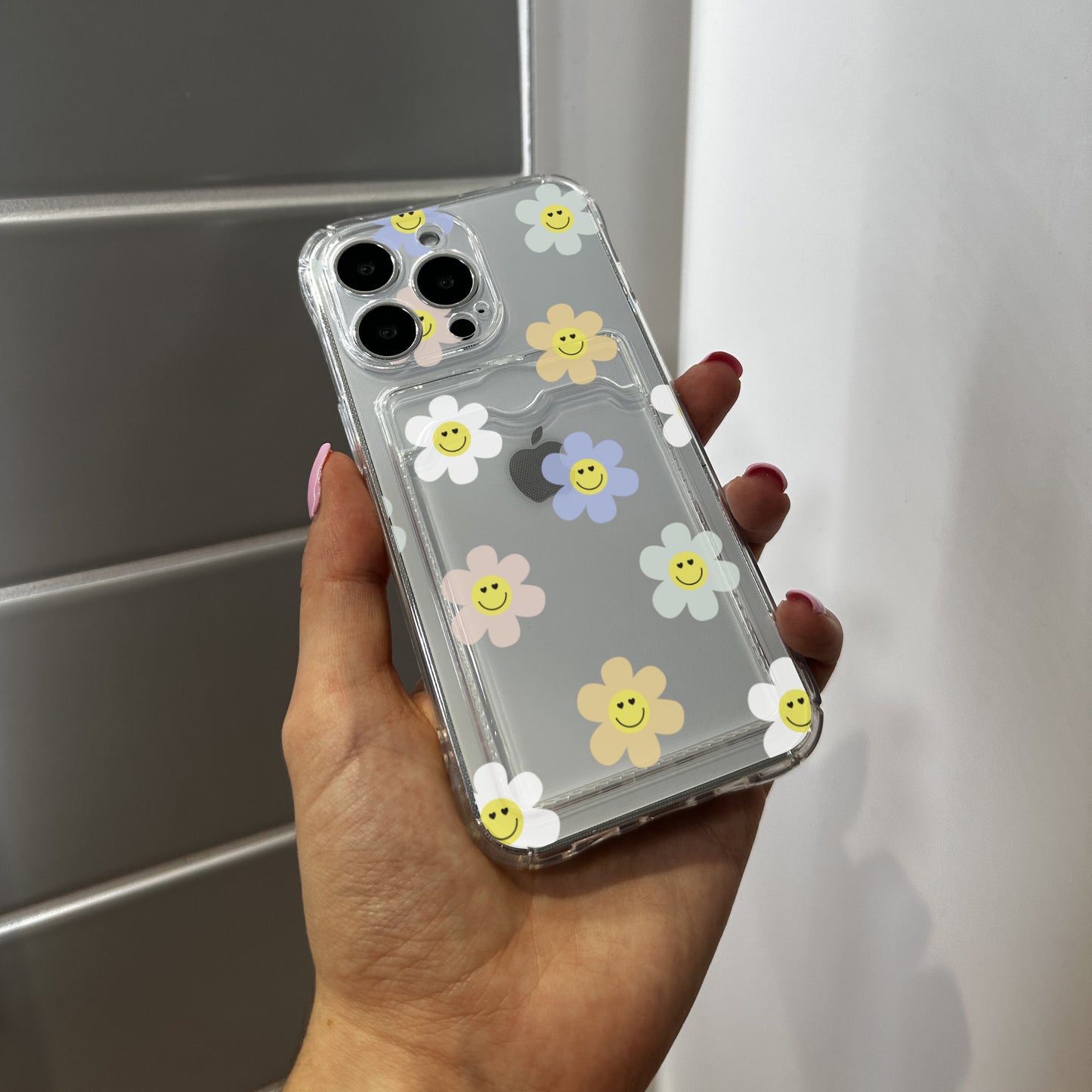 Floral Cute Clear Card Holder Phone Case for iPhone 17 16 15 14 13 12 11 11 Pro Max Mini 7 8 XR XS X Shockproof Phone Cover Customised Name
