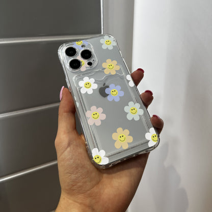 Floral Cute Clear Card Holder Phone Case for iPhone 17 16 15 14 13 12 11 11 Pro Max Mini 7 8 XR XS X Shockproof Phone Cover Customised Name