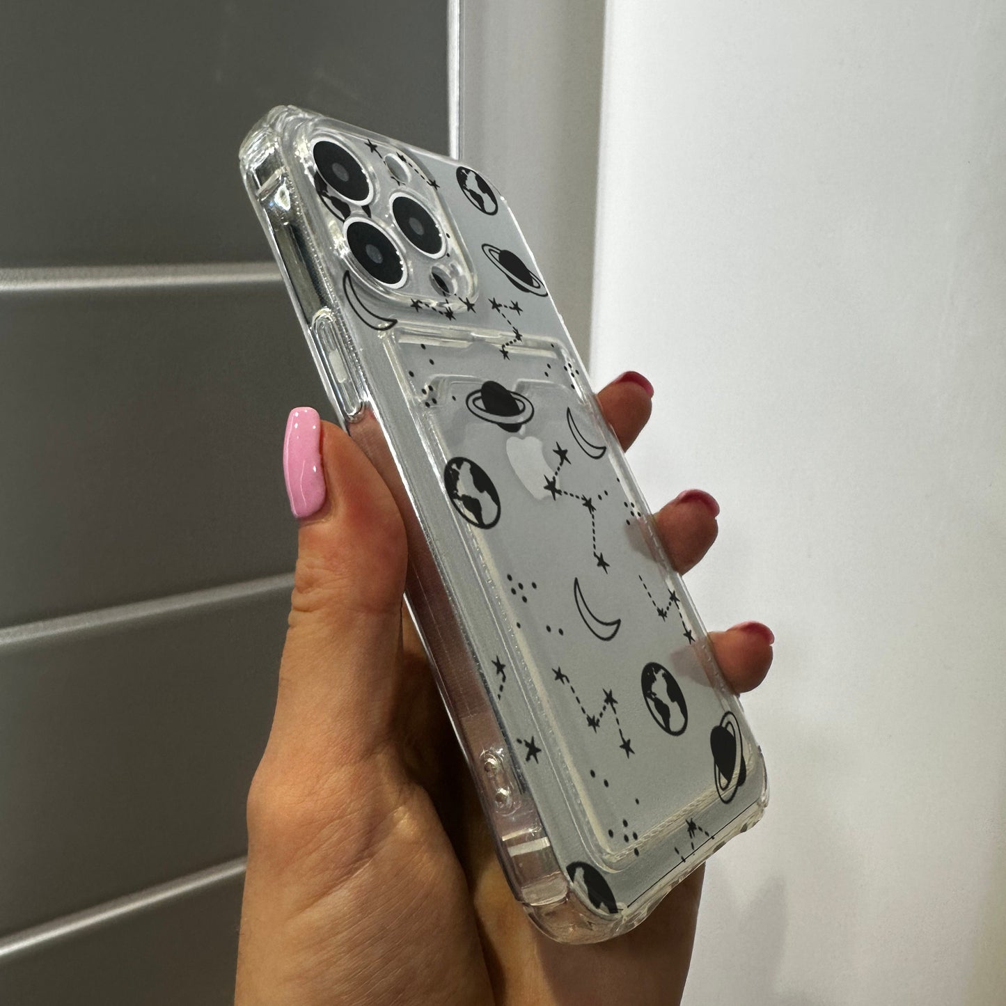 Space Planet Card Holder Phone Case for iPhone 17 16 15 14 13 12 11 11 Pro Max Mini 7 8 XR X Wallet Shockproof Phone Cover with Custom Name