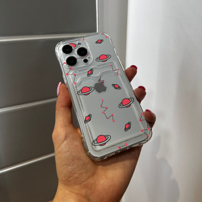 Space Star Print Card Holder Phone Case for iPhone 15 14 13 12 11 11 Pro Max Mini 7 8 XR XS X Shockproof Phone Cover with Customised Name