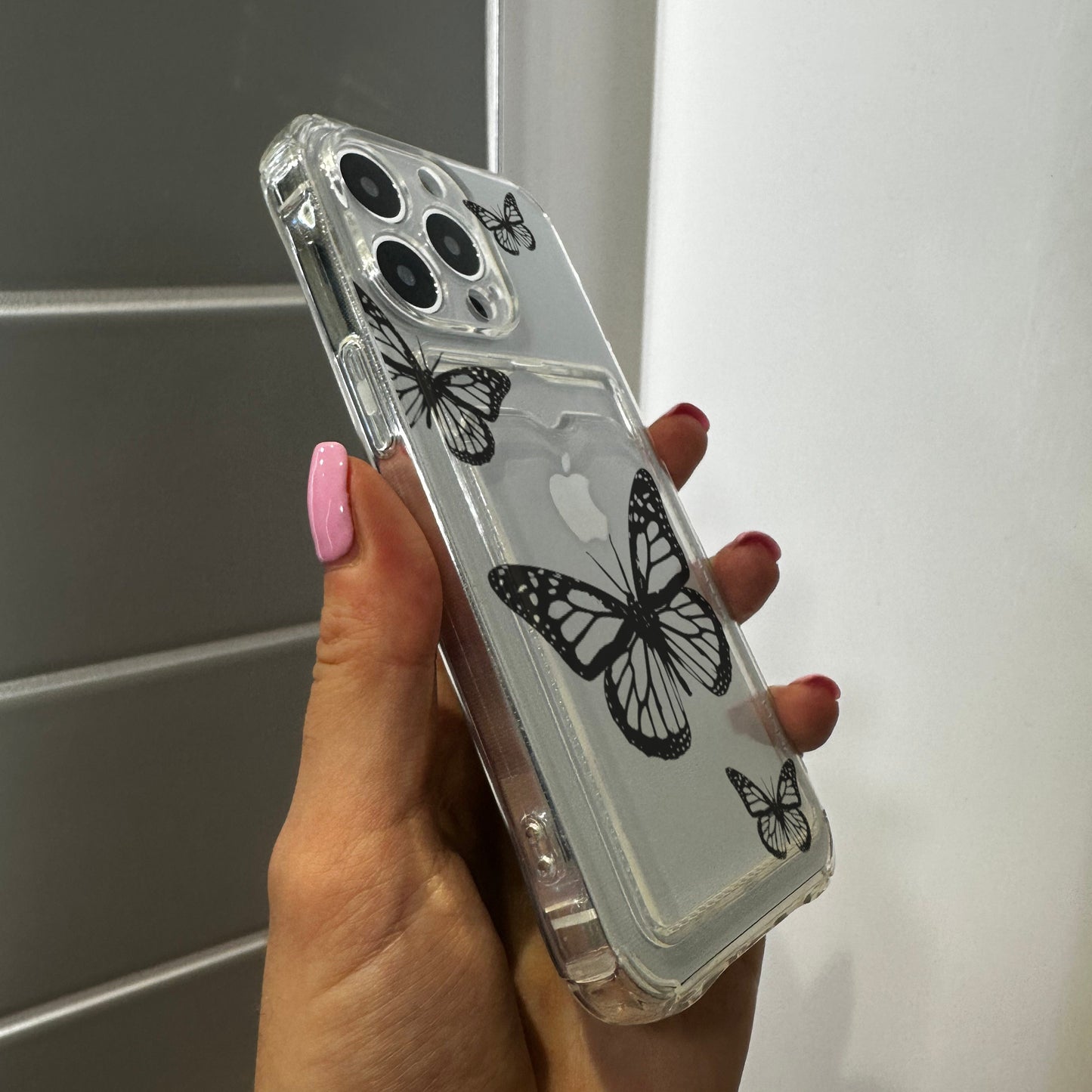 Butterfy Card Holder Phone Case for iPhone 17 16 15 14 13 12 11 11 Pro Max Mini 7 8 XR XS X Wallet Shockproof Phone Cover Customised Name